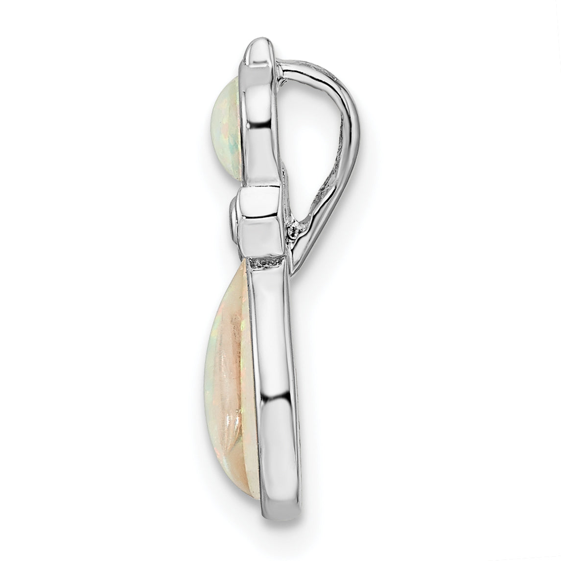 Sterling Silver Rhodium-plated White Created Opal Cat Chain Slide Secondary image