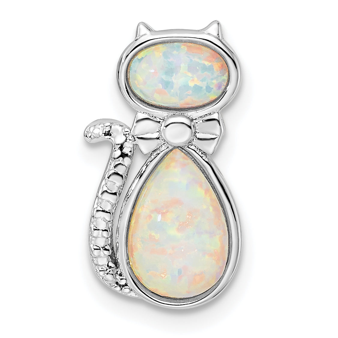 Sterling Silver Rhodium-plated White Created Opal Cat Chain Slide Main image
