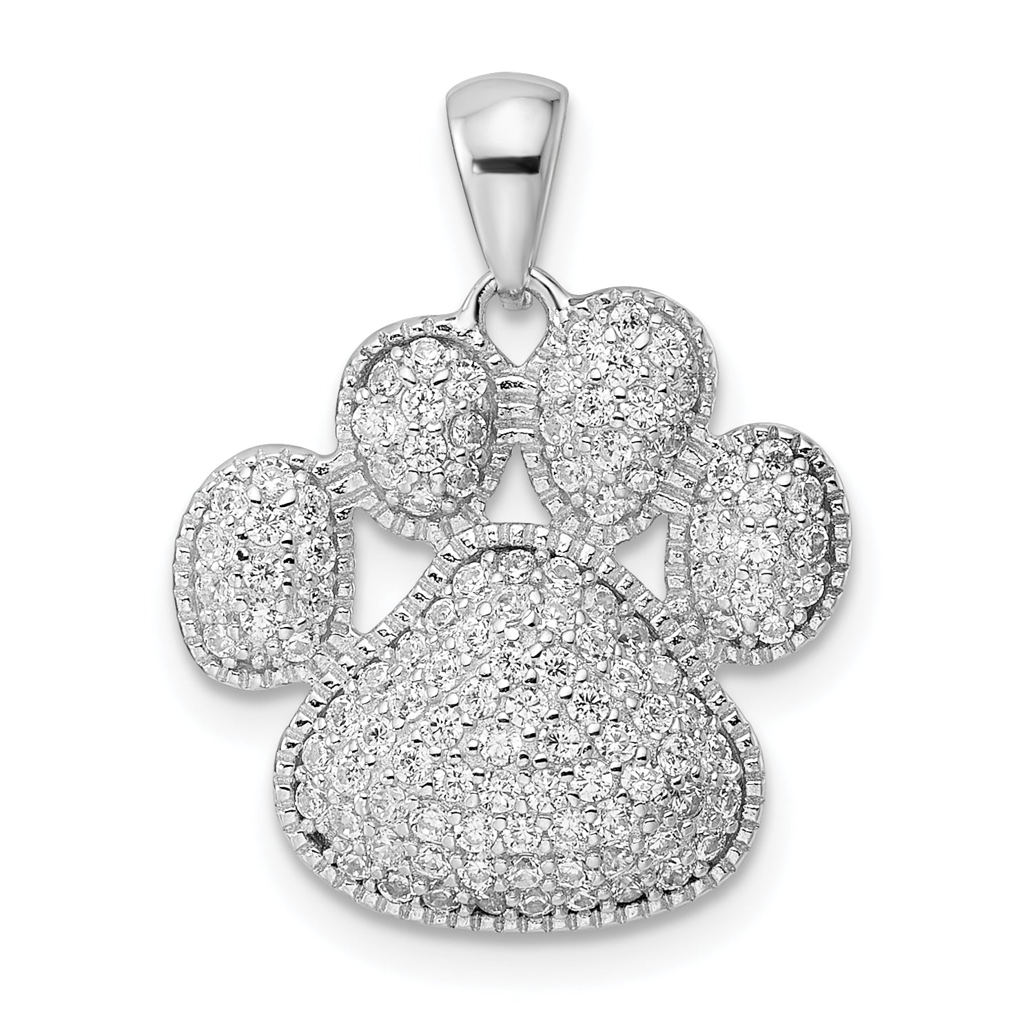 Sterling Silver Rhodium-plated Polished CZ Paw Print Pendant Main image