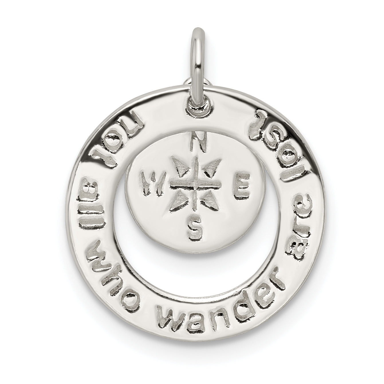 Sterling Silver Round NOT ALL WHO WANDER Pendant Main image