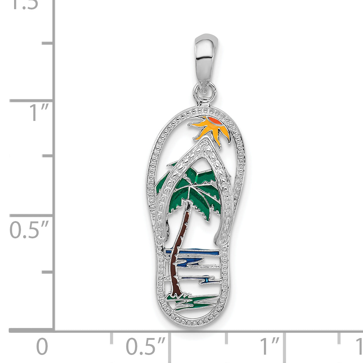 De-Ani Sterling Silver Rhodium-plated Polished Enameled Palm Tree Flip-flop Pendant Secondary image
