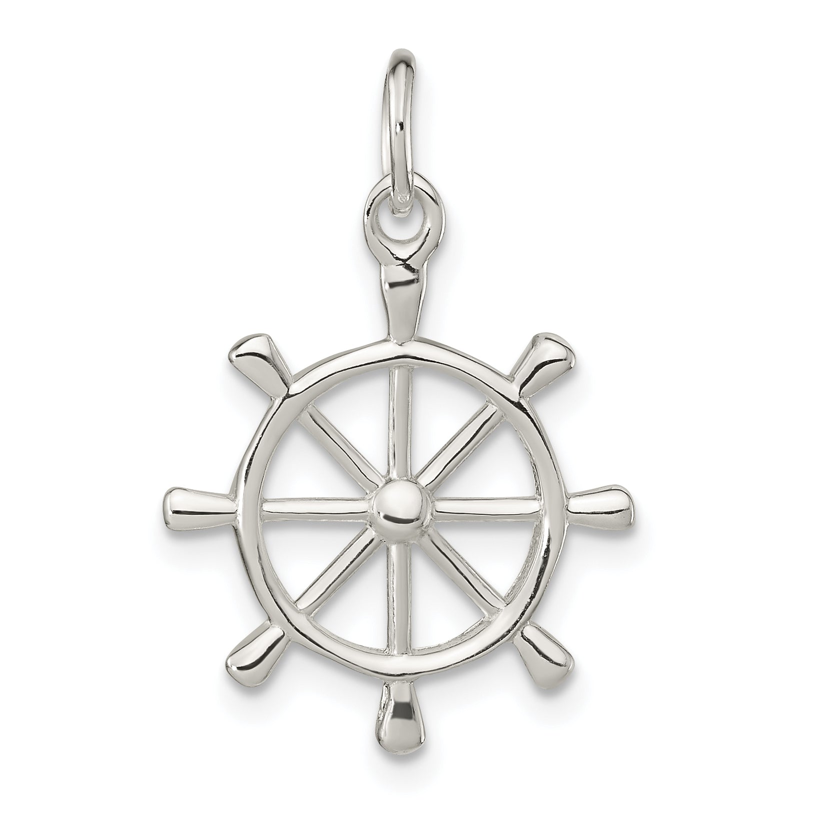 Sterling Silver Polished Ship's Wheel Pendant