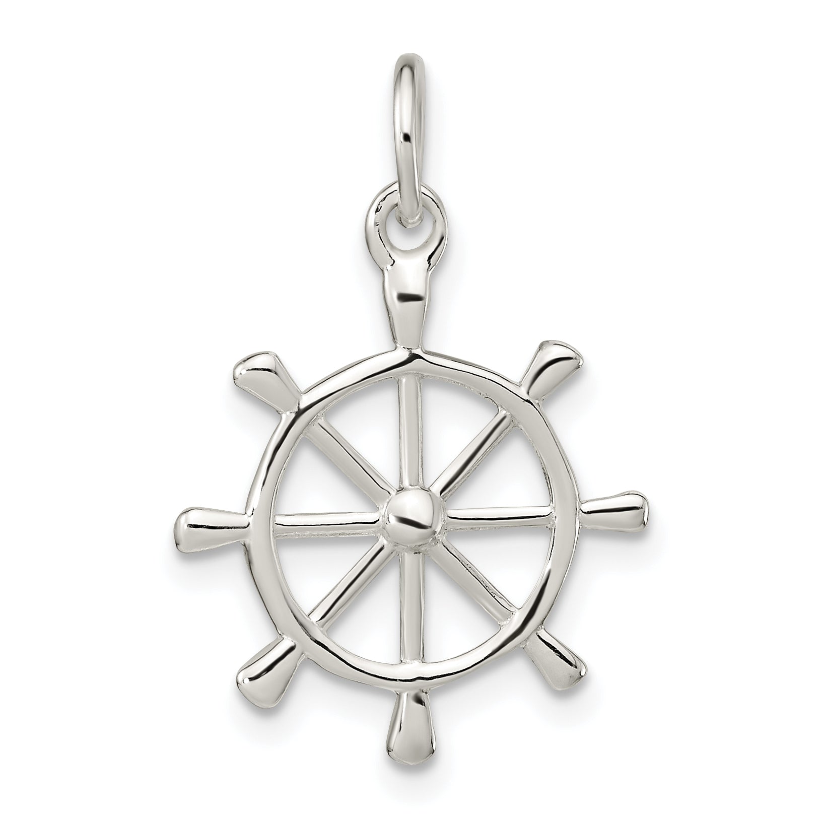 Sterling Silver Polished Ship's Wheel Pendant