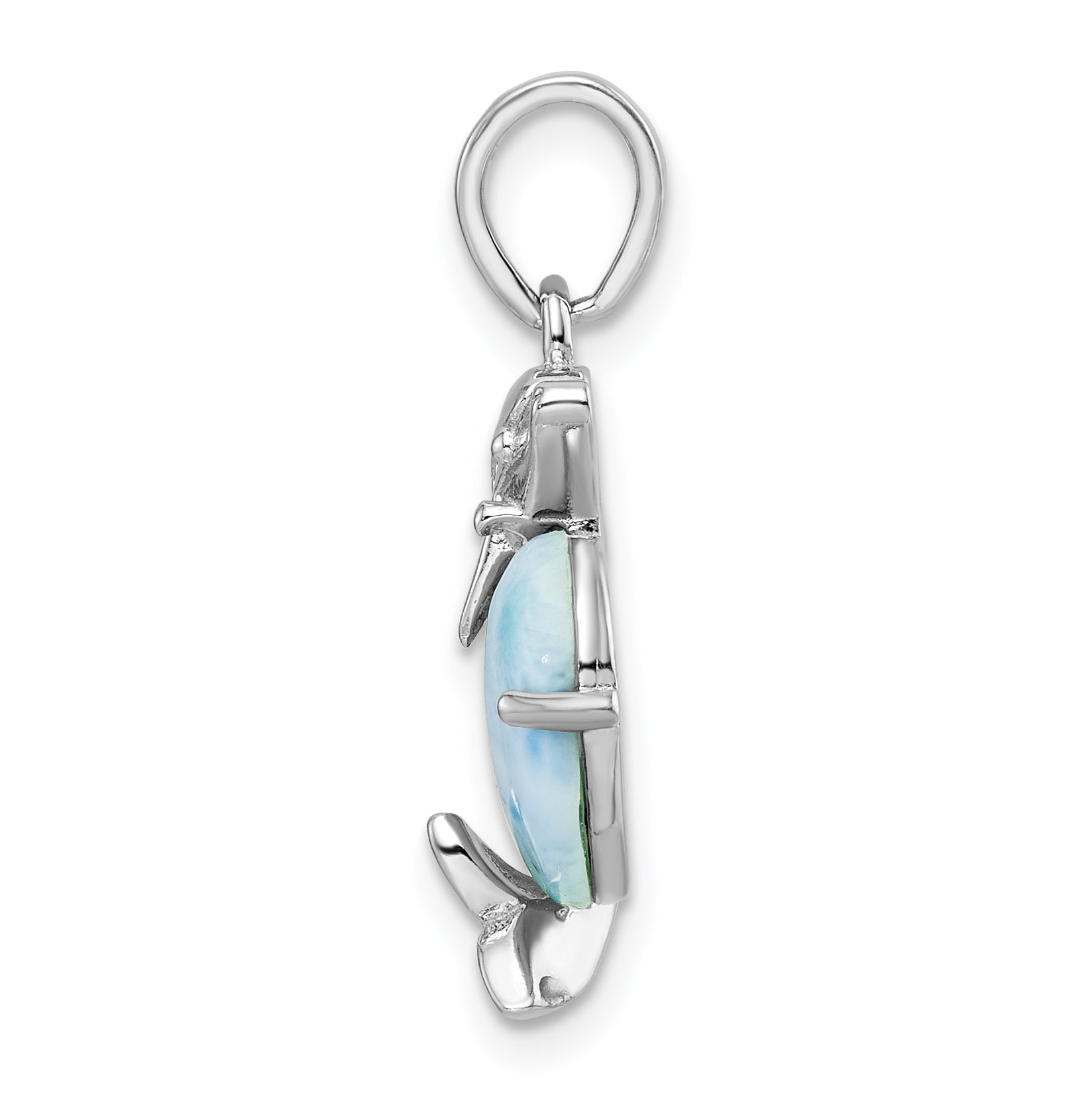 Sterling Silver Rhodium-plated Polished Filigree Dolphin Larimar Pendant Secondary image