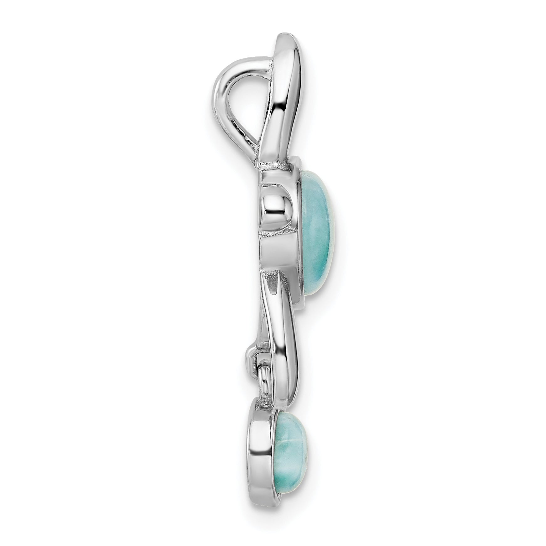 Sterling Silver Rhodium-plated Polished Larimar Turtle Chain Slide Secondary image