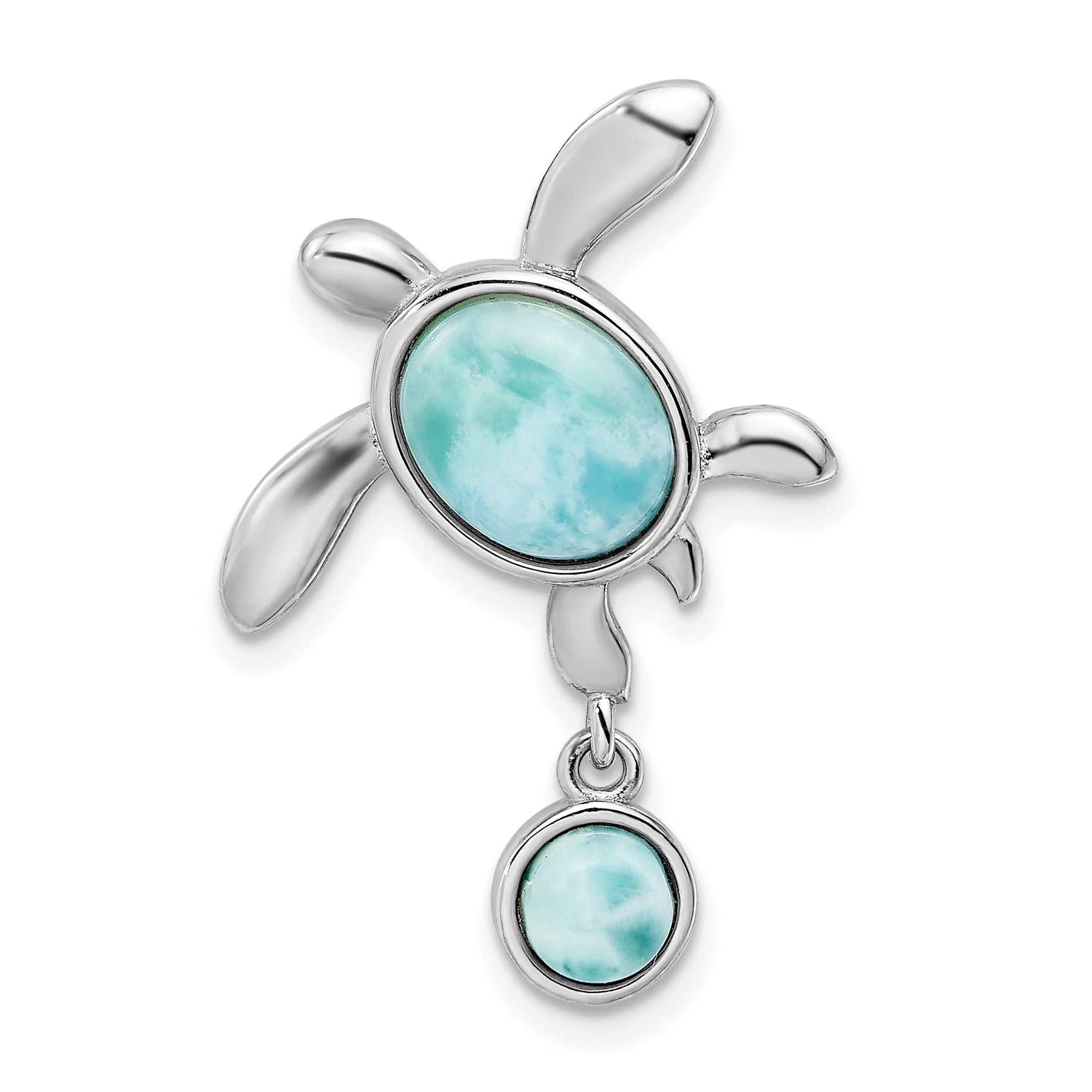 Sterling Silver Rhodium-plated Polished Larimar Turtle Chain Slide Main image