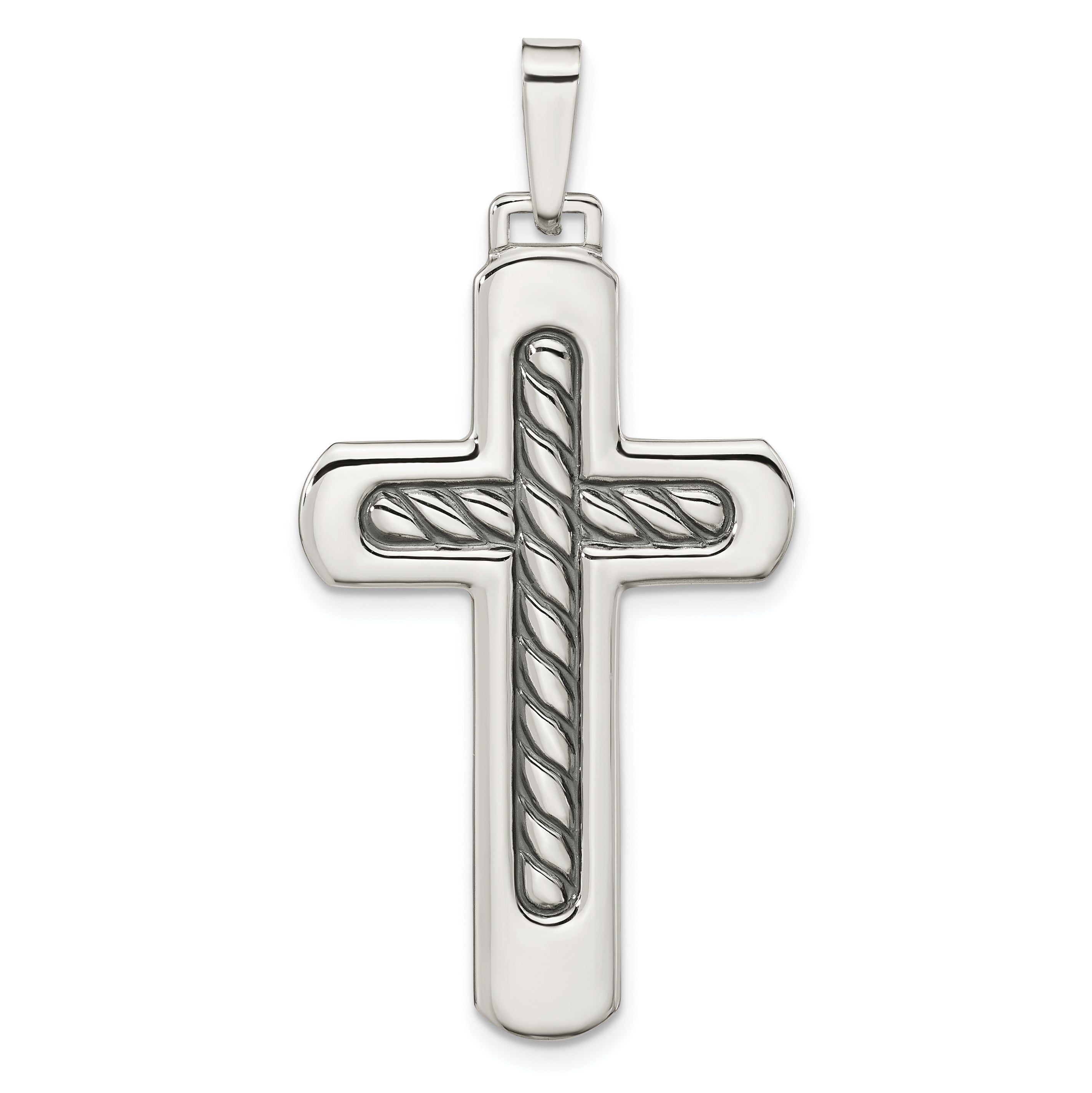 Sterling Silver Polished & Antiqued Textured Center Cross Pendant Main image