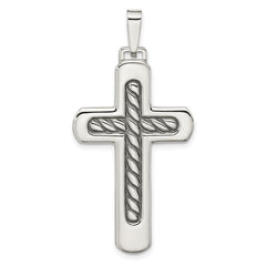 Sterling Silver Polished & Antiqued Textured Center Cross Pendant