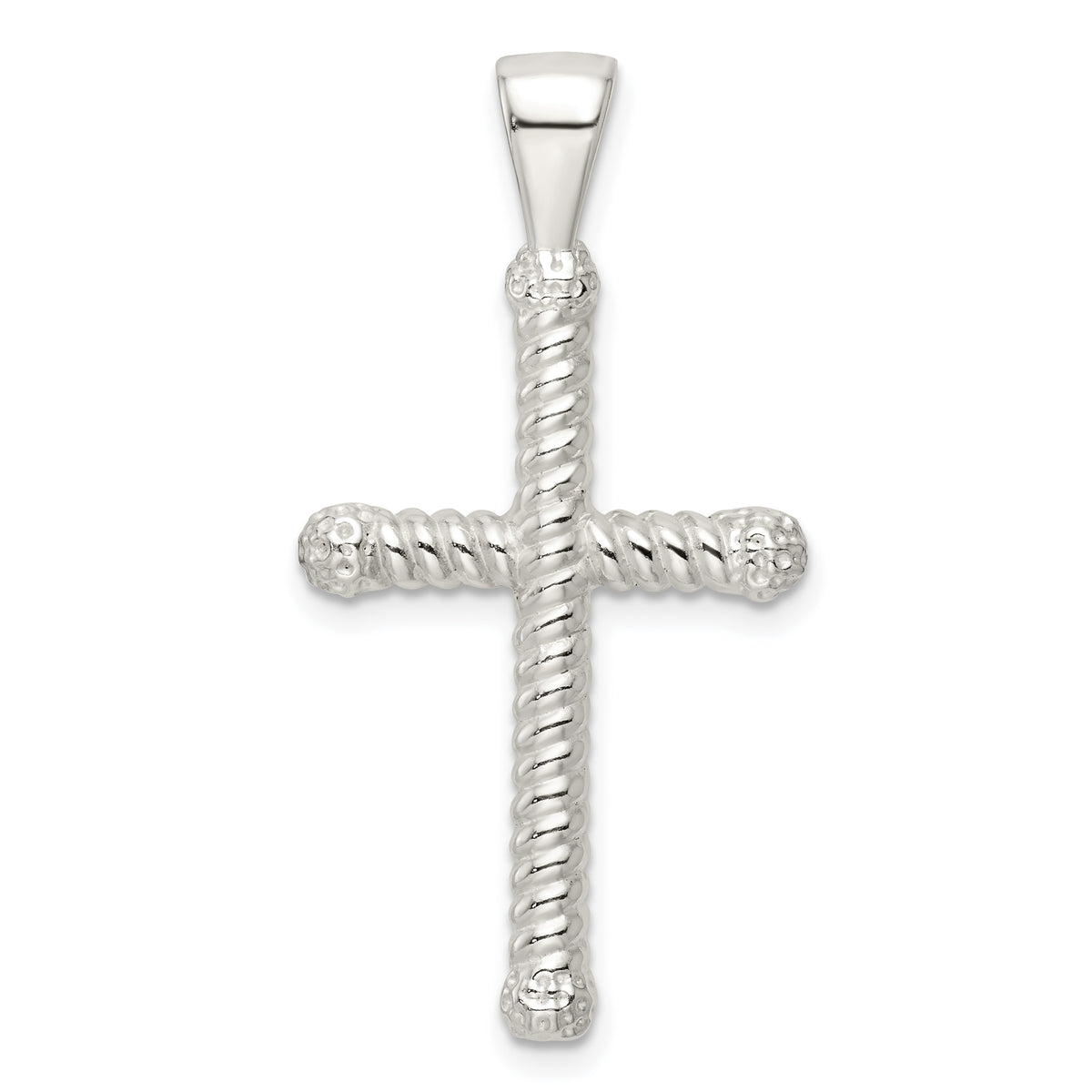 Sterling Silver Polished Twisted Hollow Latin Cross Pendant