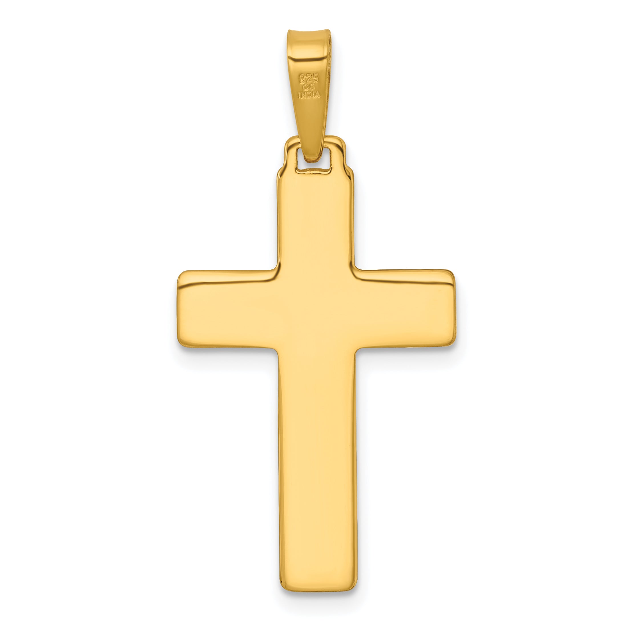 Sterling Silver Gold-tone Polished and Grooved Cross Pendant