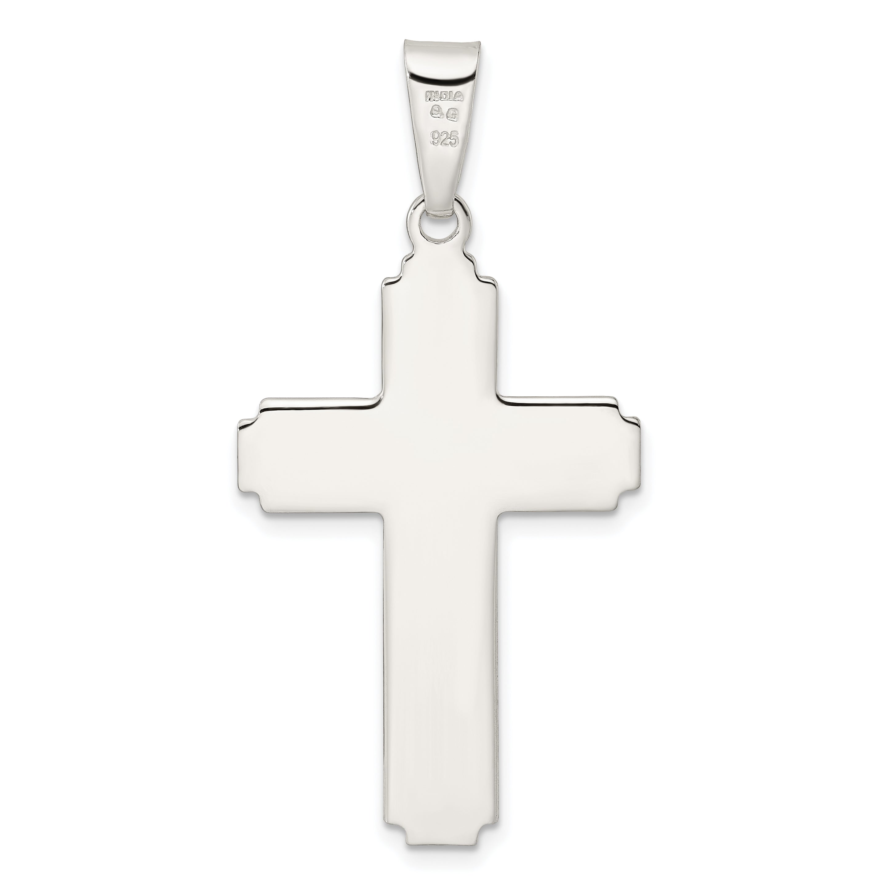 Sterling Silver Polished w/Edge Lines Latin Cross Pendant