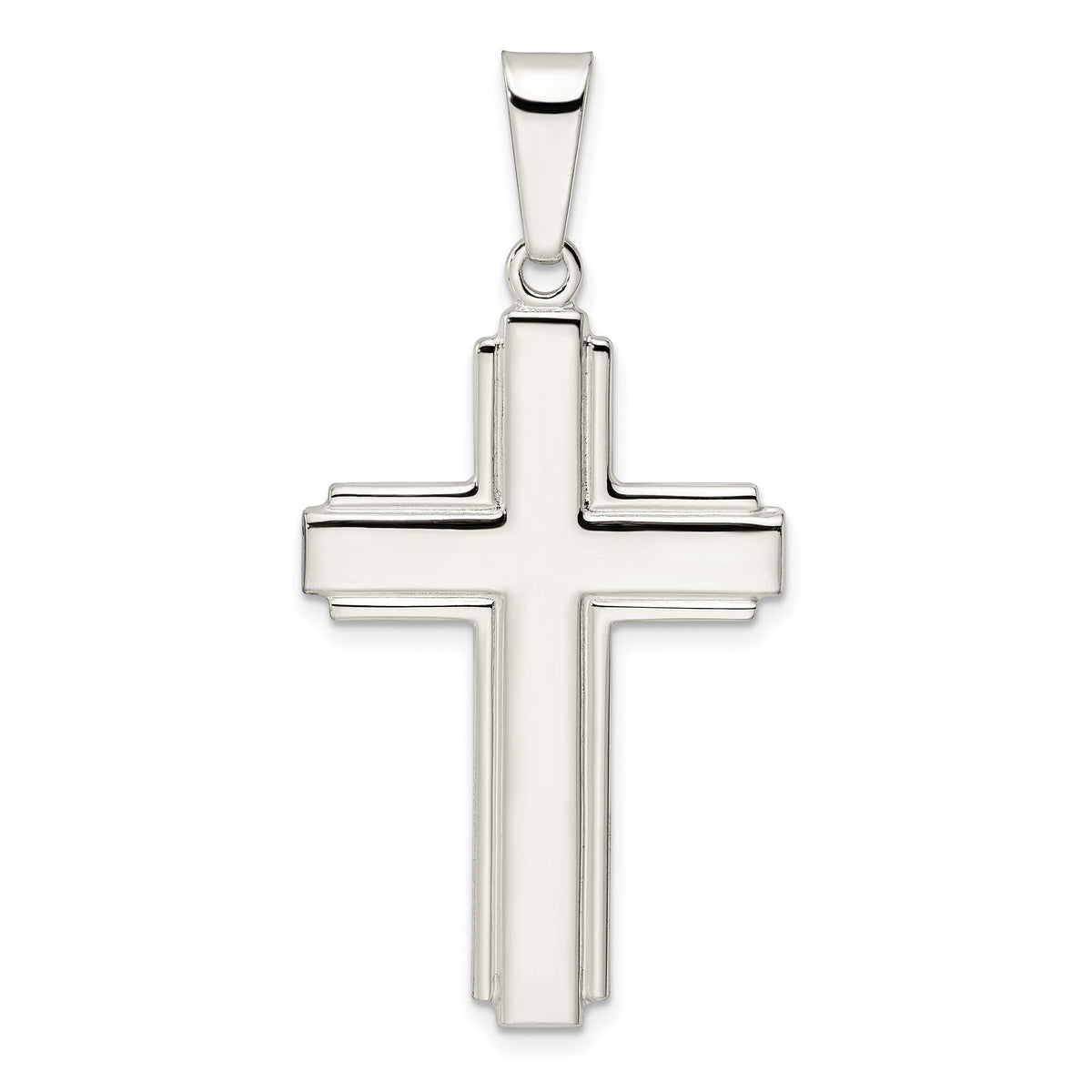 Latin Cross Pendant in Sterling Silver with Edge Lines, 49mm - Sophia Jewelers Main image