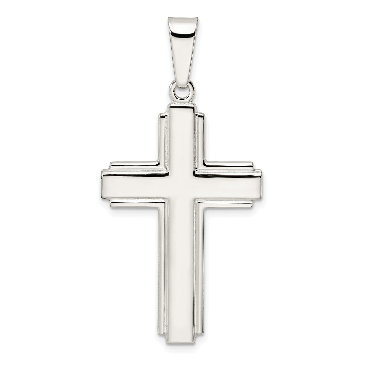 Sterling Silver Polished w/Edge Lines Latin Cross Pendant