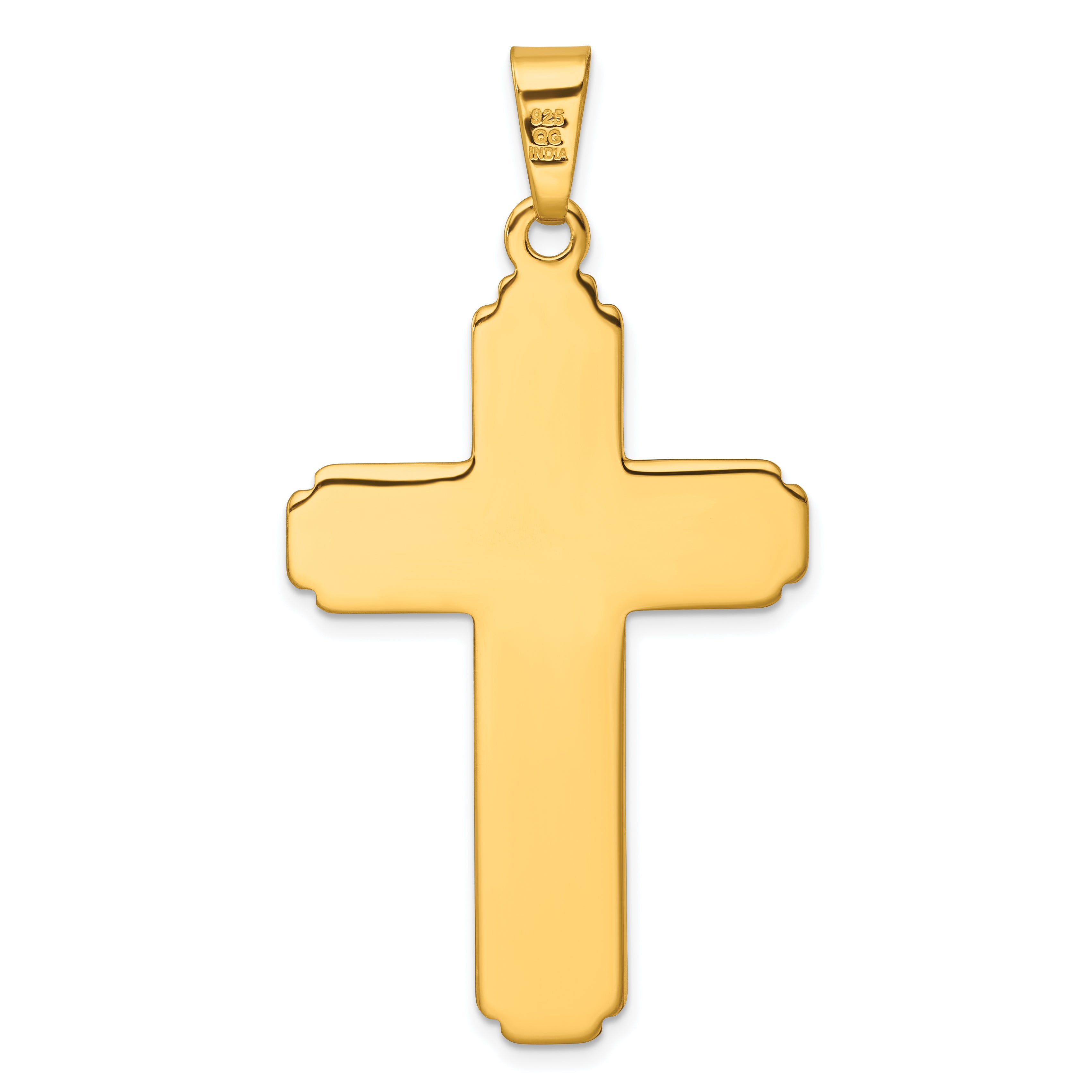 Sterling Silver Gold-tone Polished and Grooved Cross Pendant
