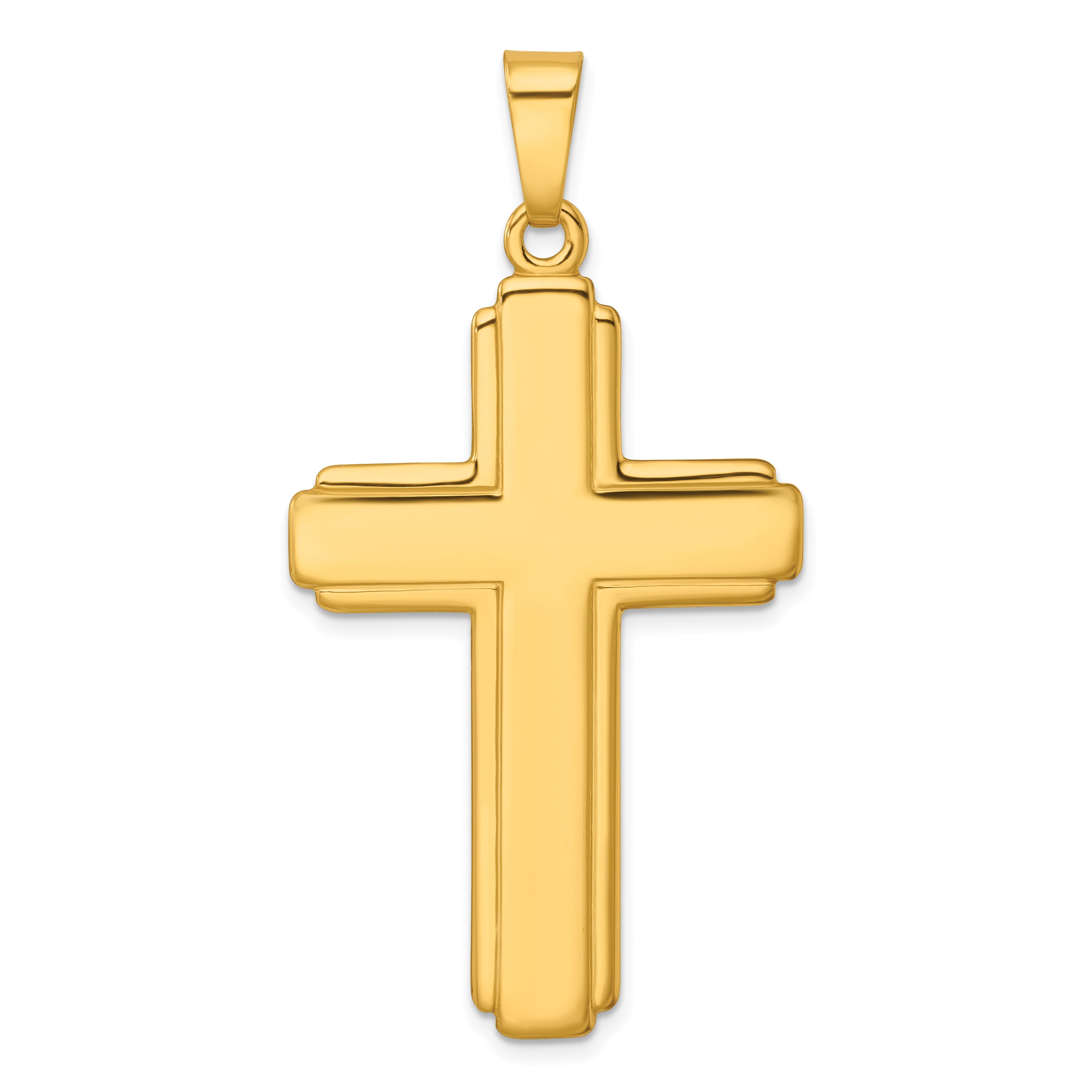 Sterling Silver Gold-tone Polished and Grooved Cross Pendant