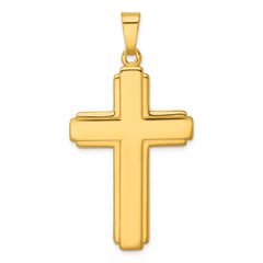 Sterling Silver Gold-tone Polished and Grooved Cross Pendant