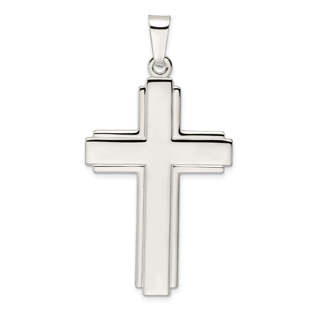 Large Latin Cross Pendant in Sterling Silver with Edge-Line Detail - Sophia Jewelers Main image