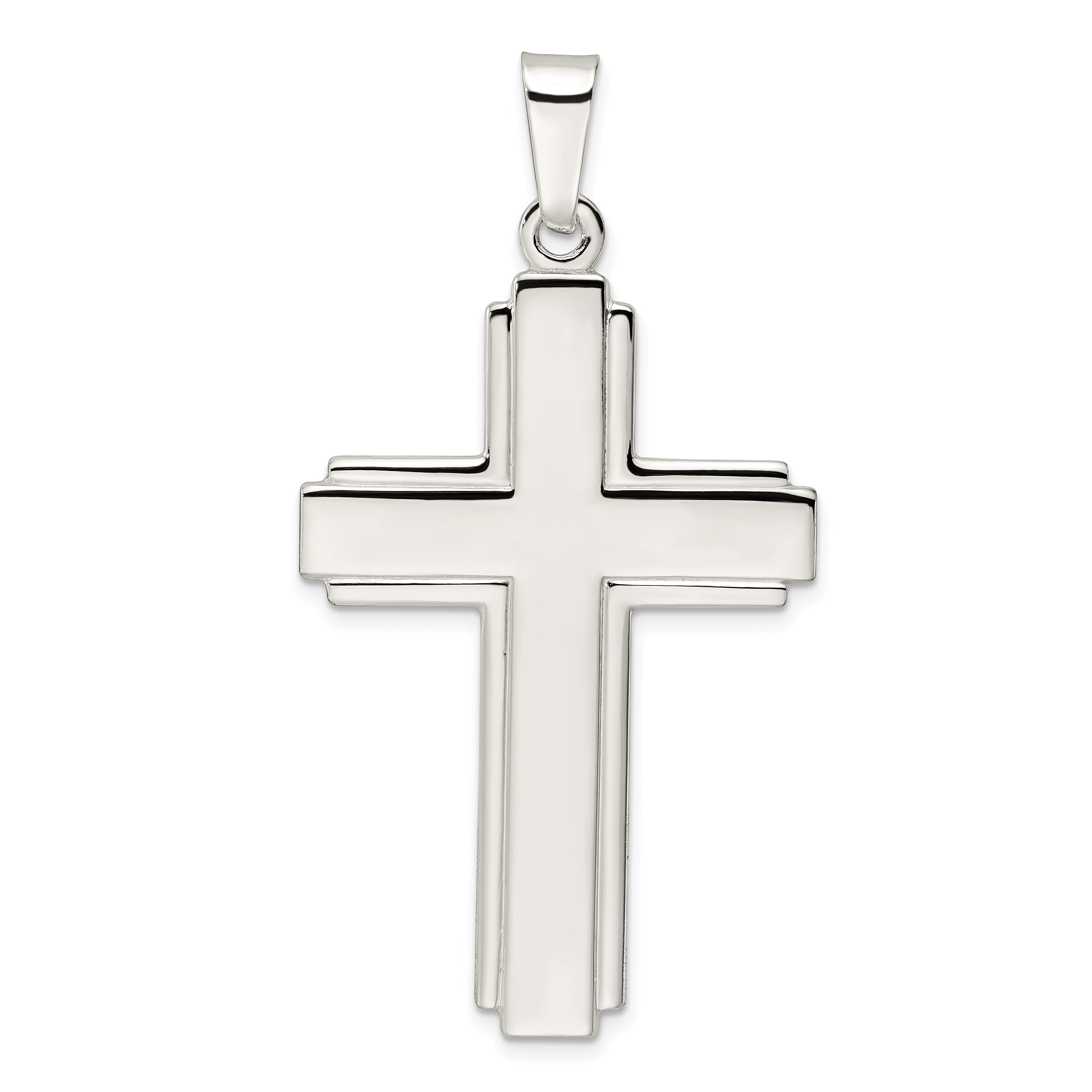 Sterling Silver Polished w/Edge Lines Large Latin Cross Pendant Main image