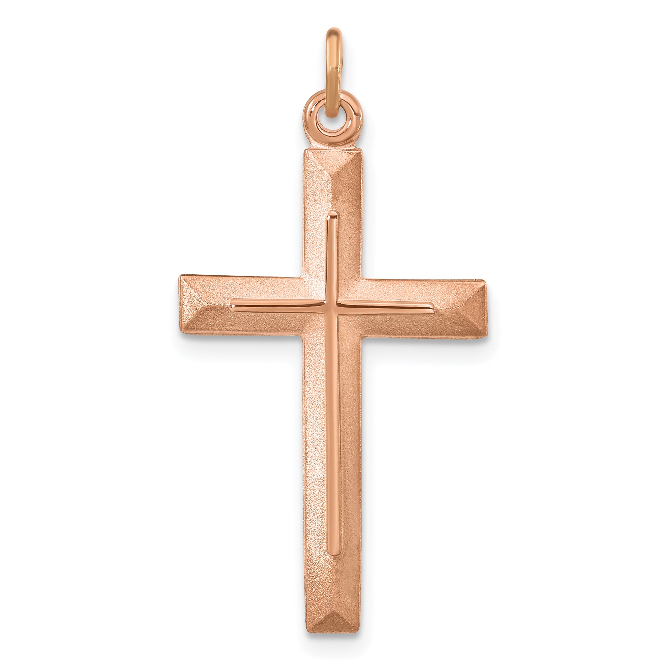 Sterling Silver Rose Gold-plated Polished and Brushed Double Cross Pendant Main image