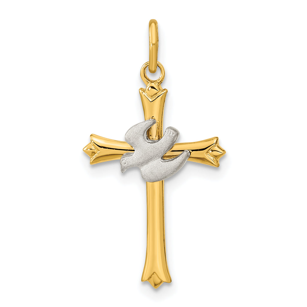 Sterling Silver Gold-plated Polished and Satin Cross and Dove Pendant