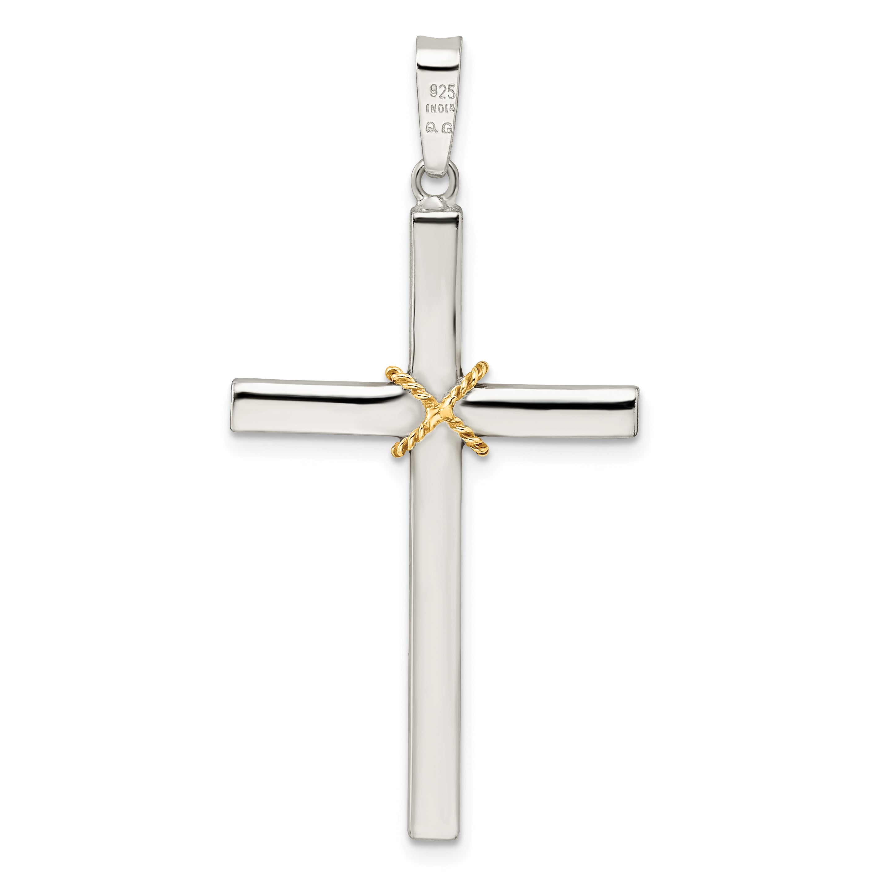 Sterling Silver w/Gold-tone X Center Hollow Cross Pendant