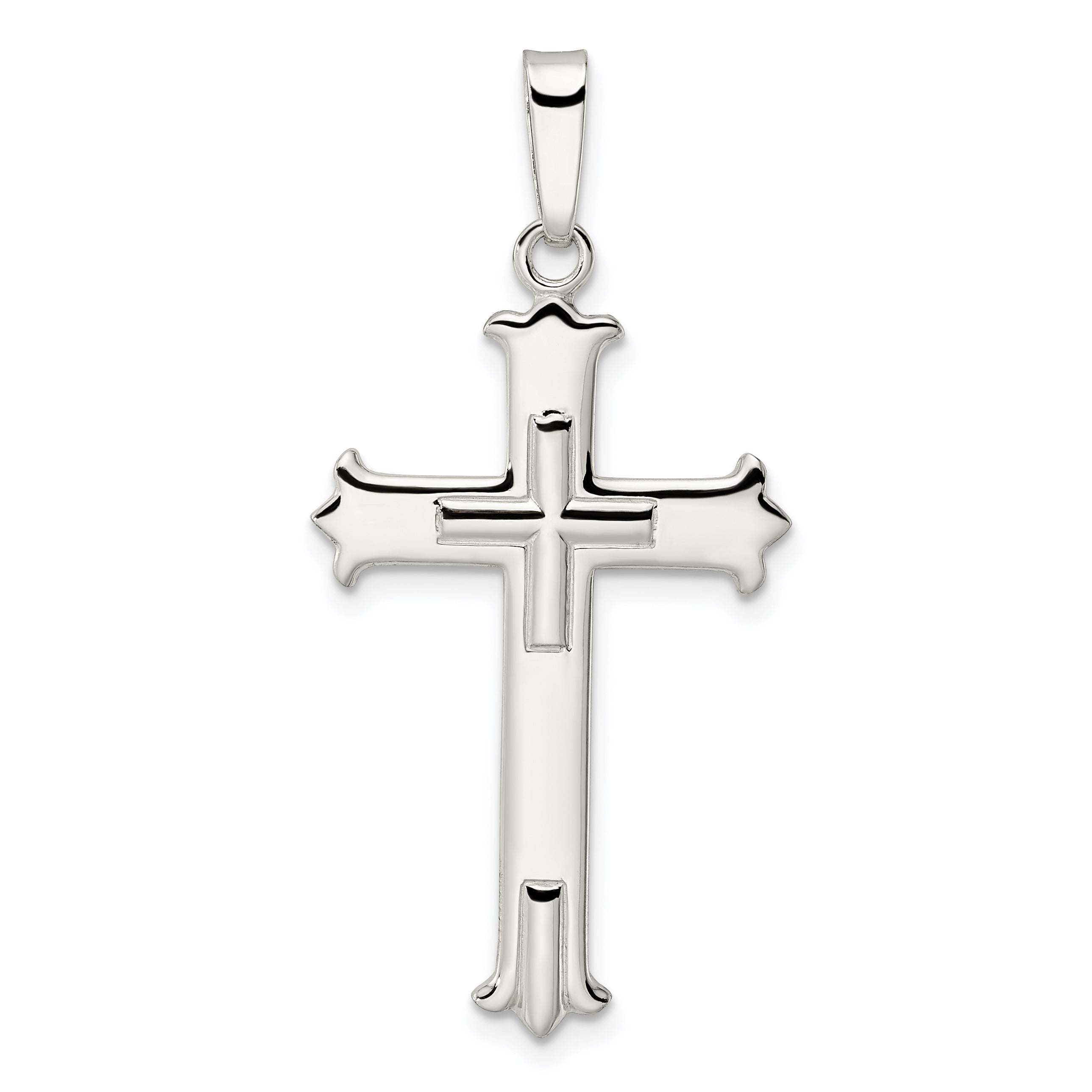 Sterling Silver Polished Fleur de Lis Cross w/Cross Center Pendant Main image