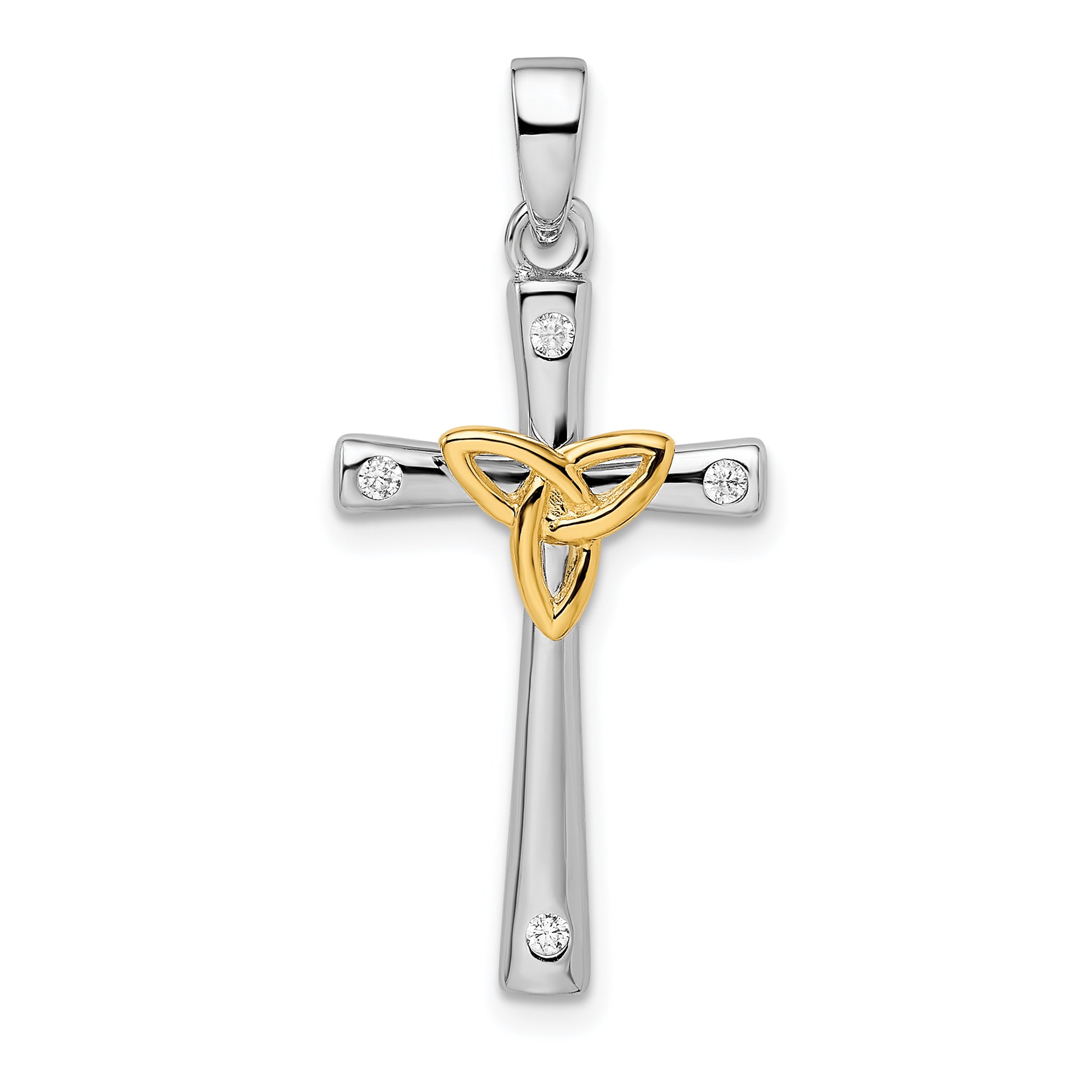 Sterling Silver RH-plated & Gold-plated CZ Cross with Celtic Cross Pendant Main image