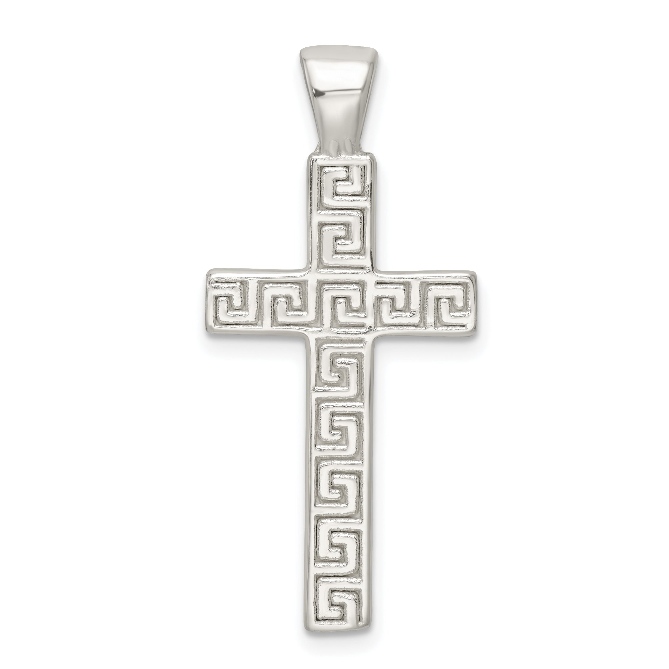 Sterling Silver Polished Greek Key Hollow Latin Cross Pendant Main image