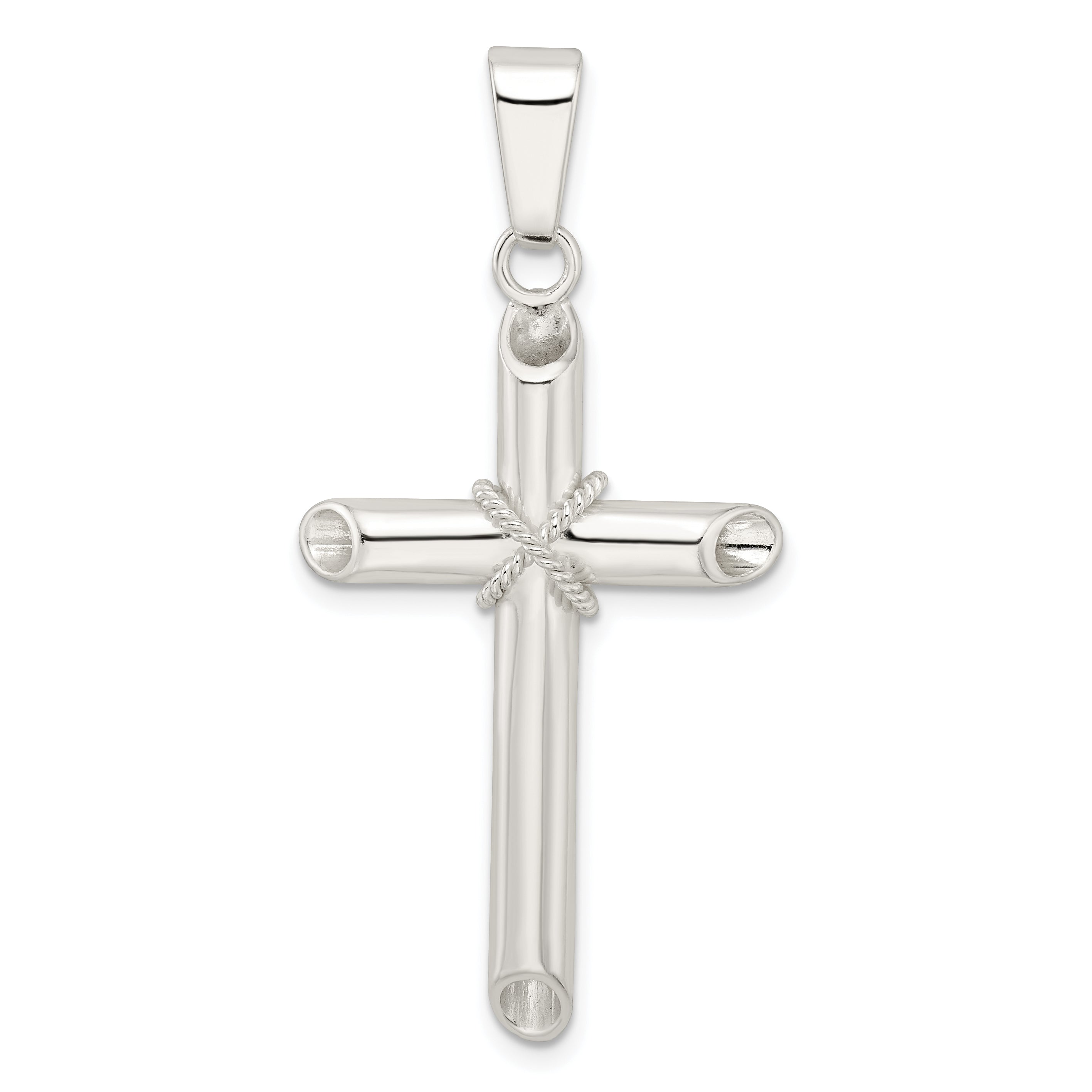 Sterling Silver Polished X Center Hollow Tube Cross Pendant Main image