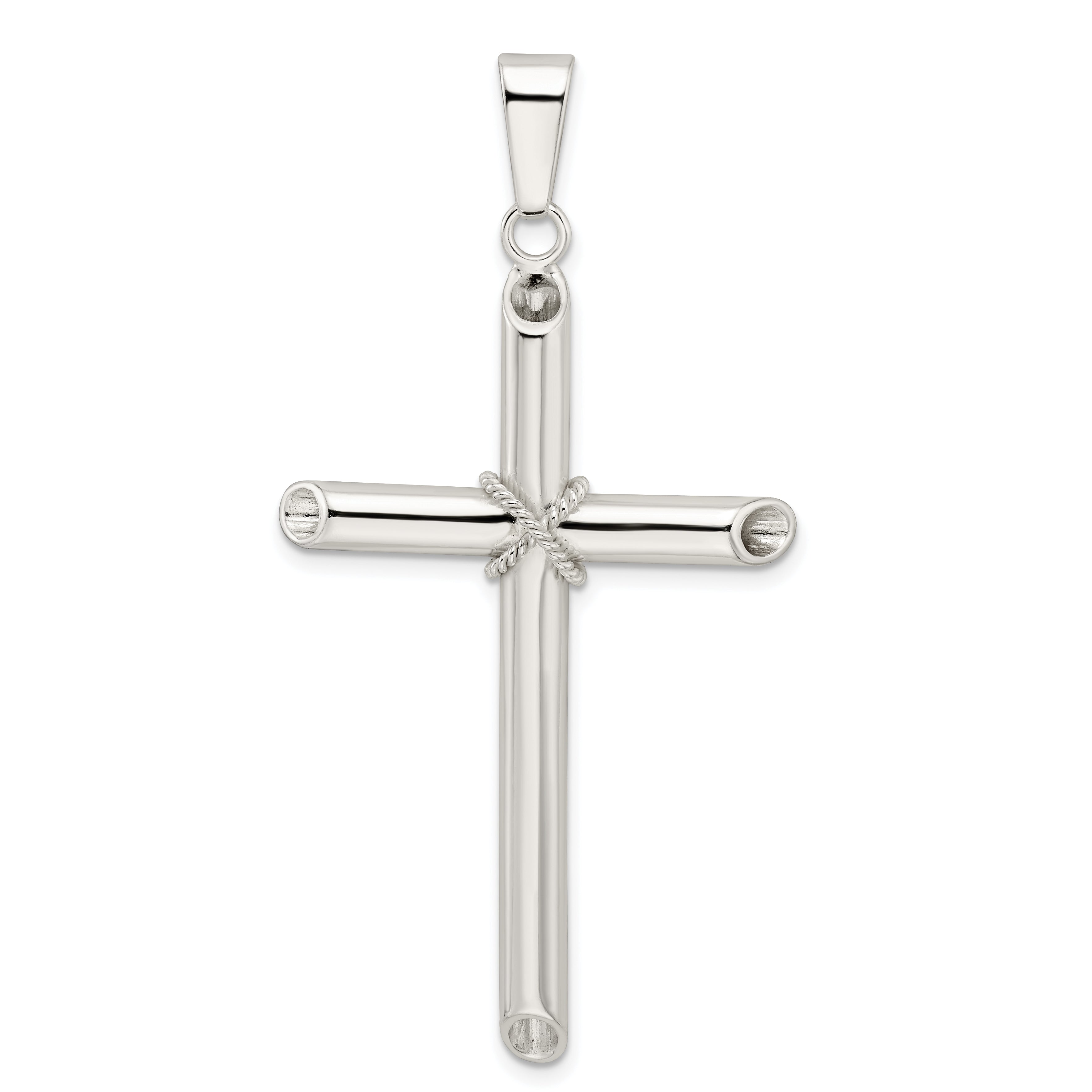 Sterling Silver Polished X Center Large Hollow Tube Cross Pendant Main image