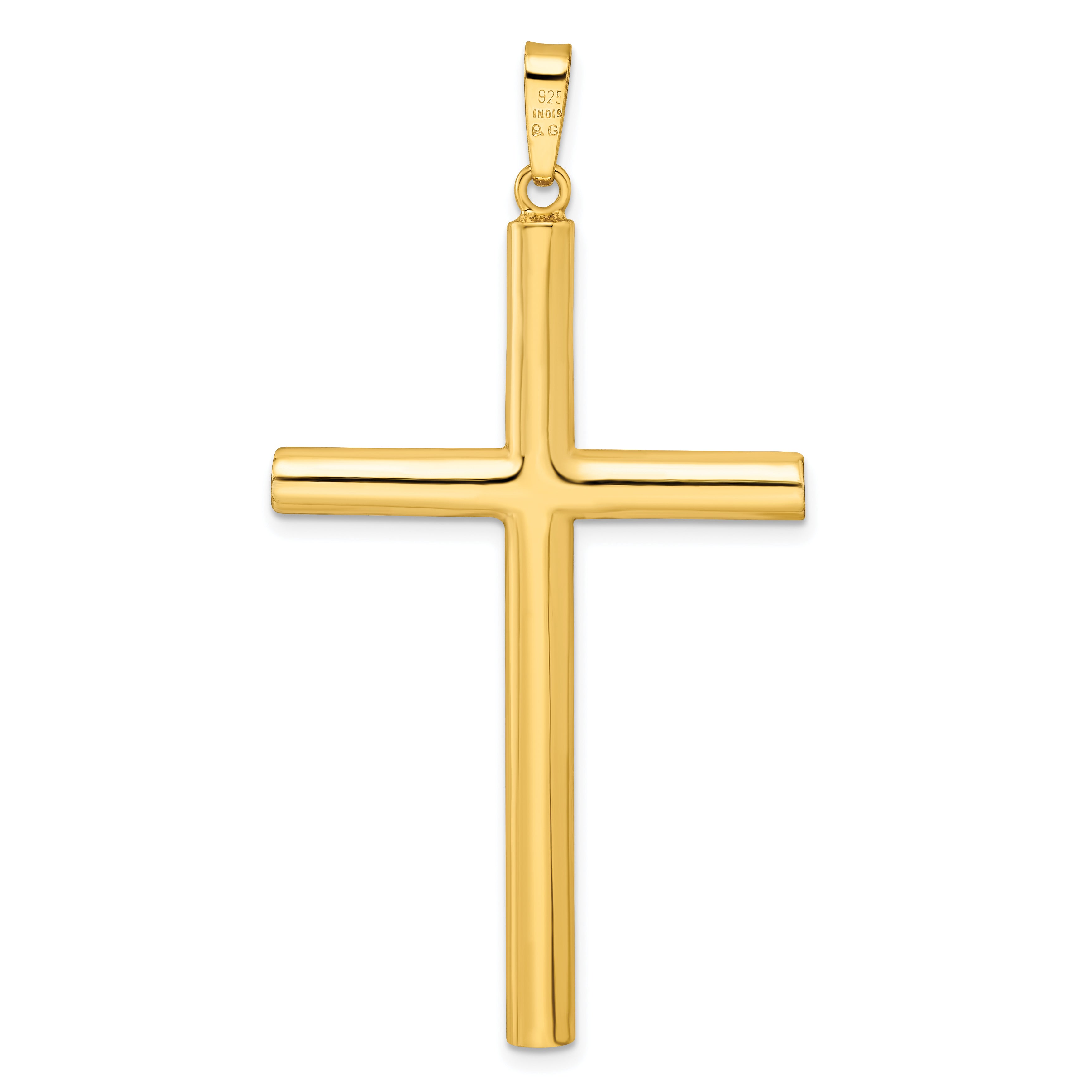 Sterling Silver Gold-tone w/Diamond-cut Center Hollow Cross Pendant