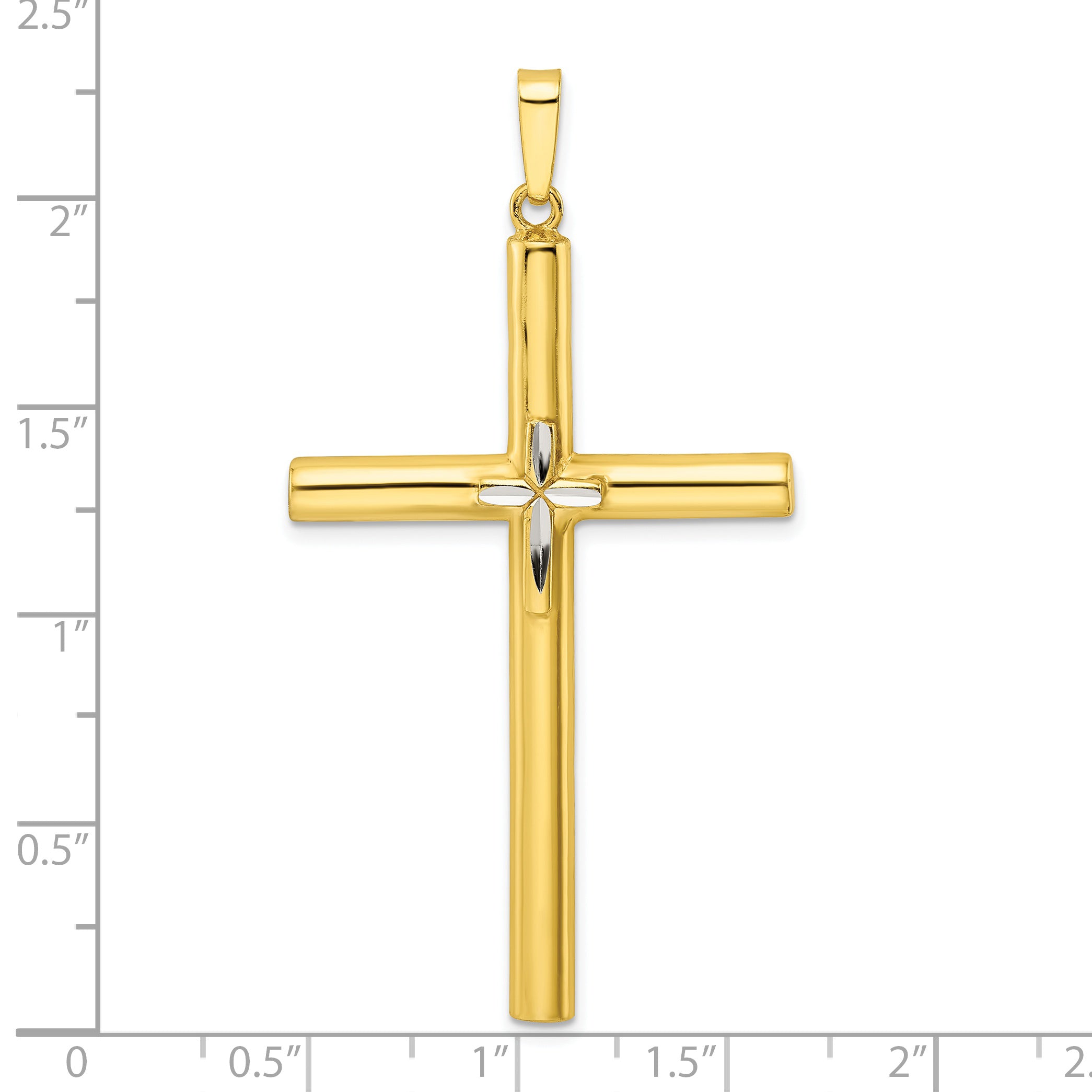 Sterling Silver Gold-tone w/Diamond-cut Center Hollow Cross Pendant