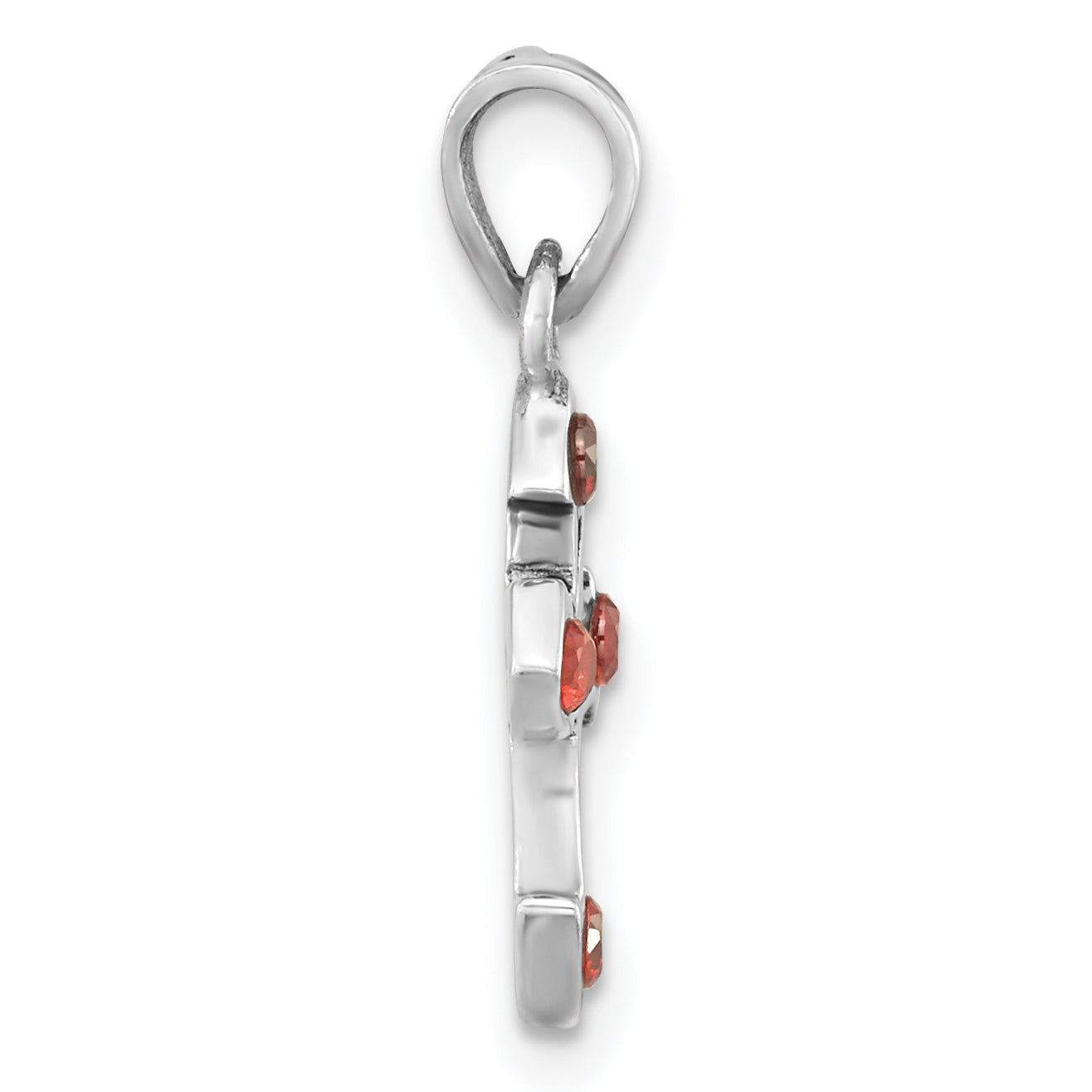 Sterling Silver Rhodium-plated Polished Open Cross Red Crystal Pendant Secondary image