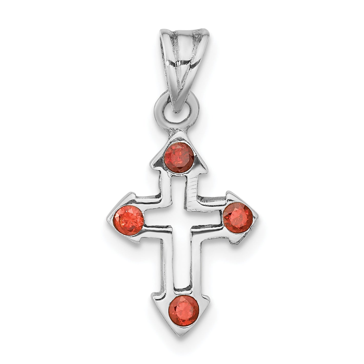 Sterling Silver Rhodium-plated Polished Open Cross Red Crystal Pendant Main image
