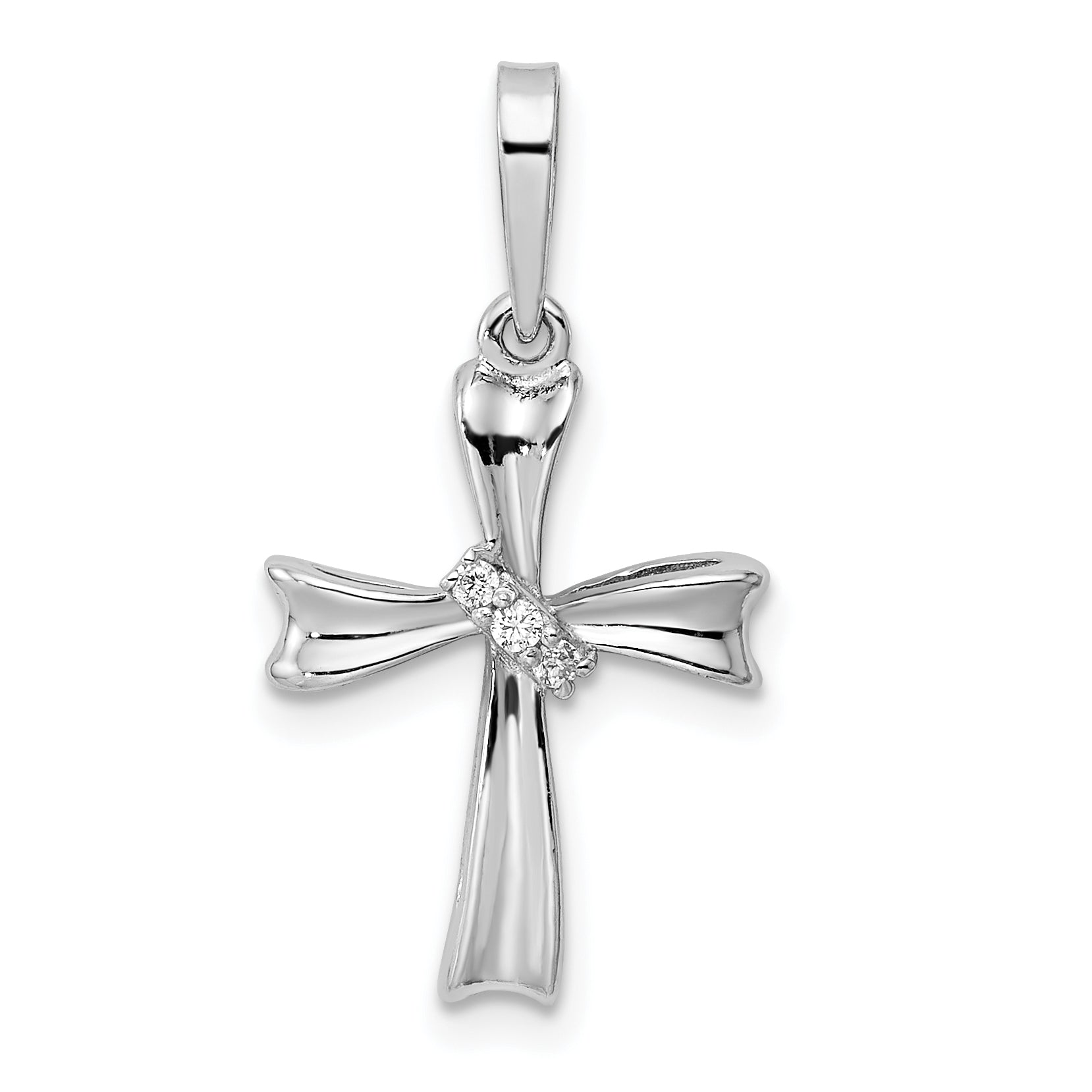 Sterling Silver Rhodium-plated CZ Cross Pendant Main image