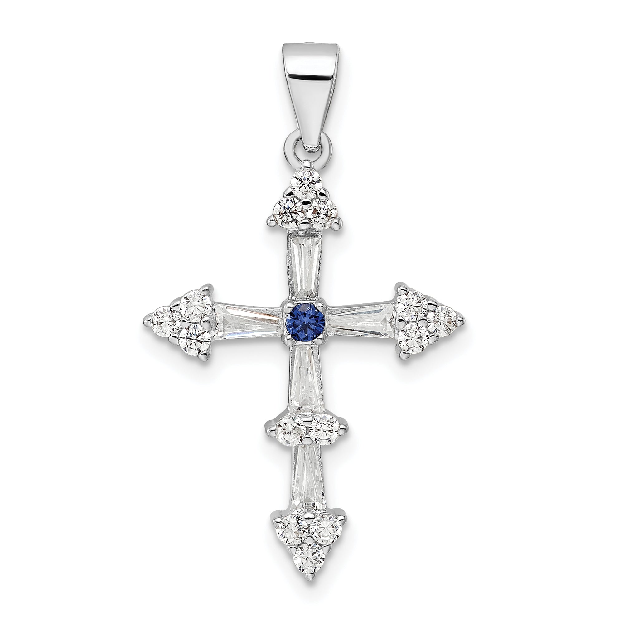 Sterling Silver Rhodium-plated CZ Cross Pendant Main image
