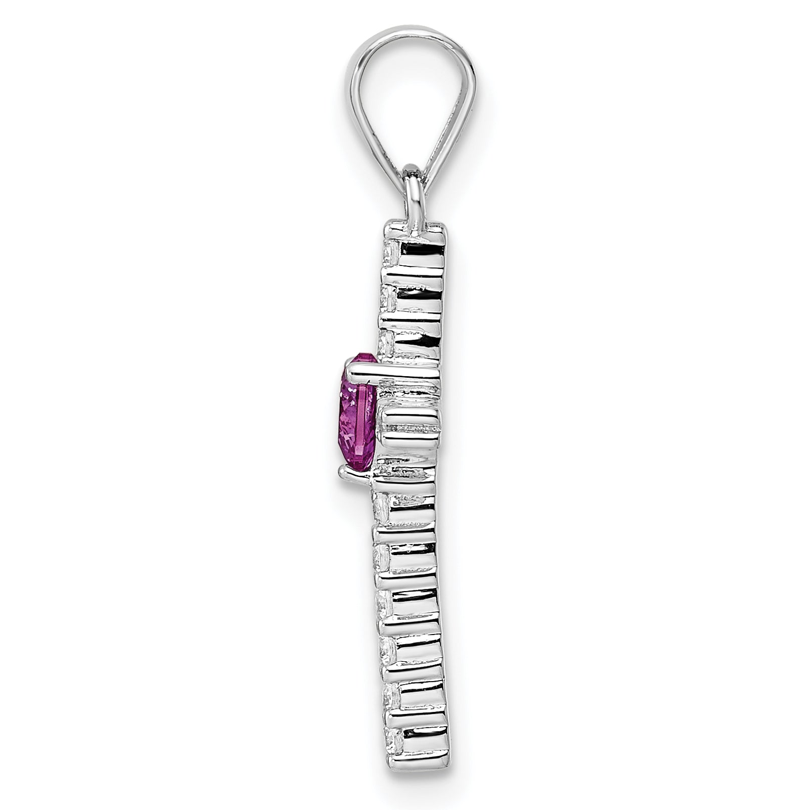 Sterling Silver Rhodium-plated Pink CZ Heart and Clear CZ Cross Pendant Secondary image