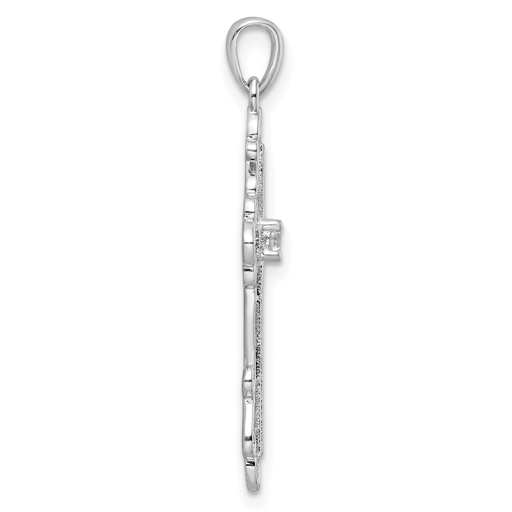 Sterling Silver Rhodium-plated CZ Fancy Cross Pendant Secondary image