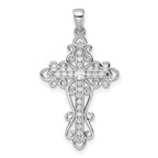 Sterling Silver Rhodium-plated CZ Fancy Cross Pendant