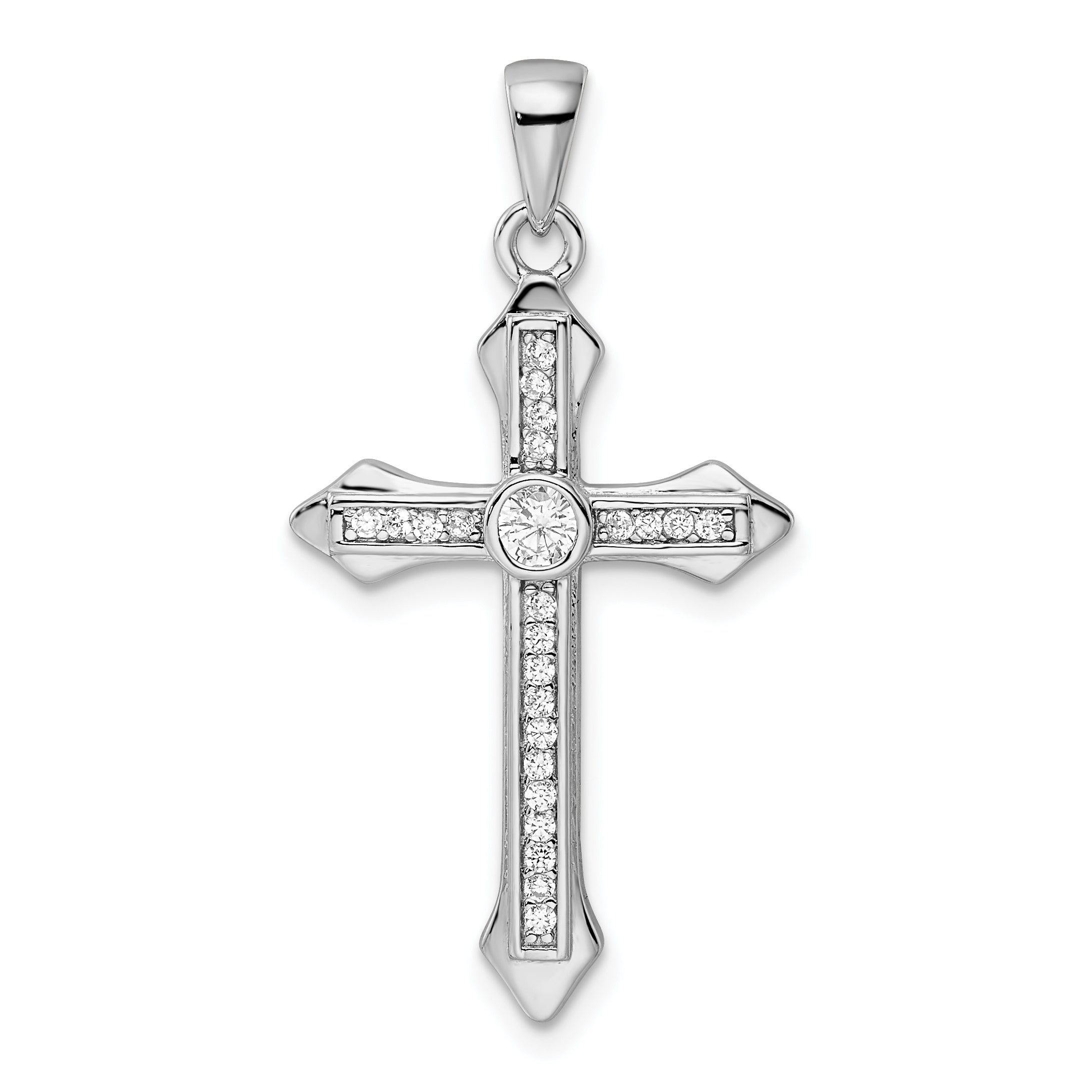 Sterling Silver Rhodium-plated CZ Cross Pendant Main image