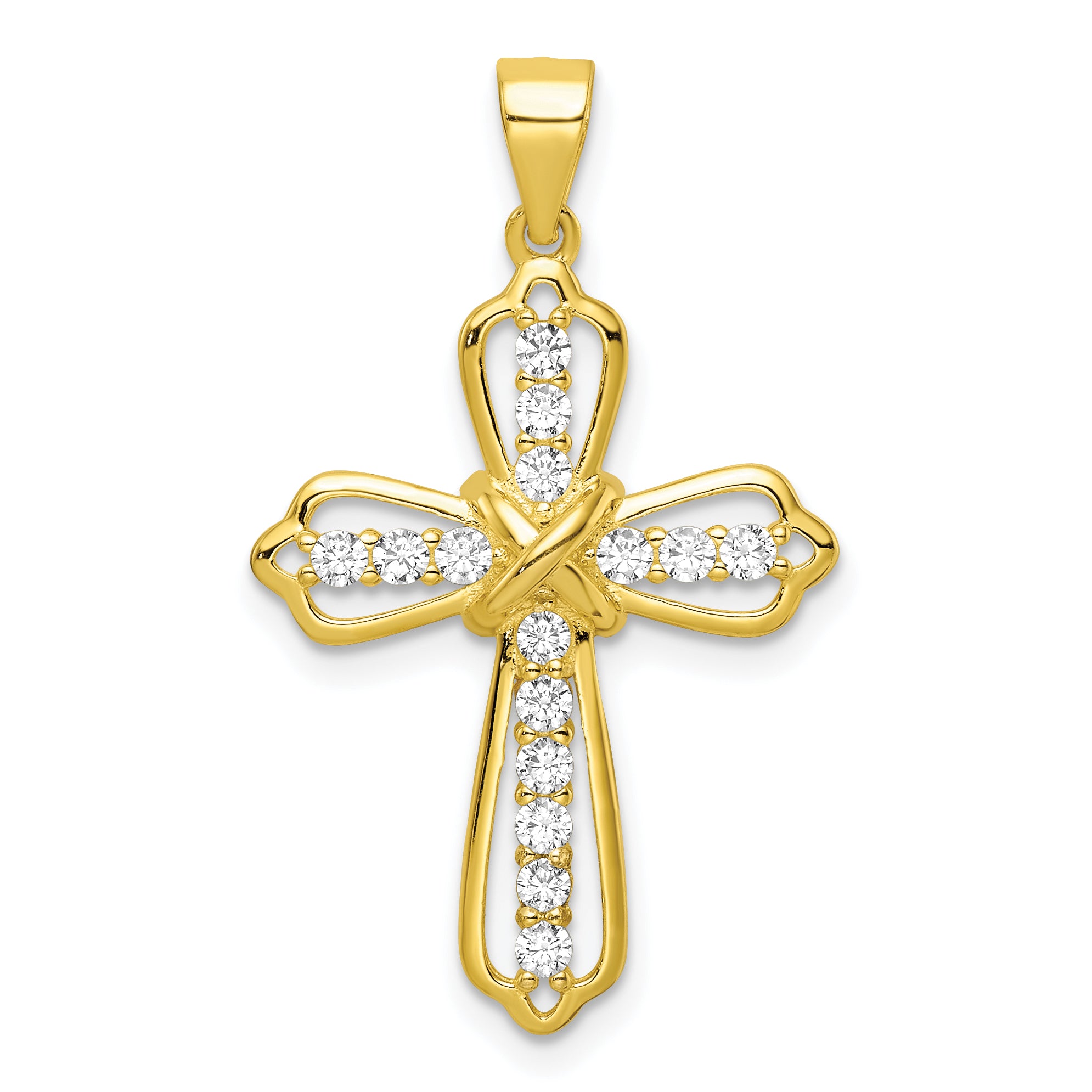 Sterling Silver Gold Tone CZ Cross Pendant Main image