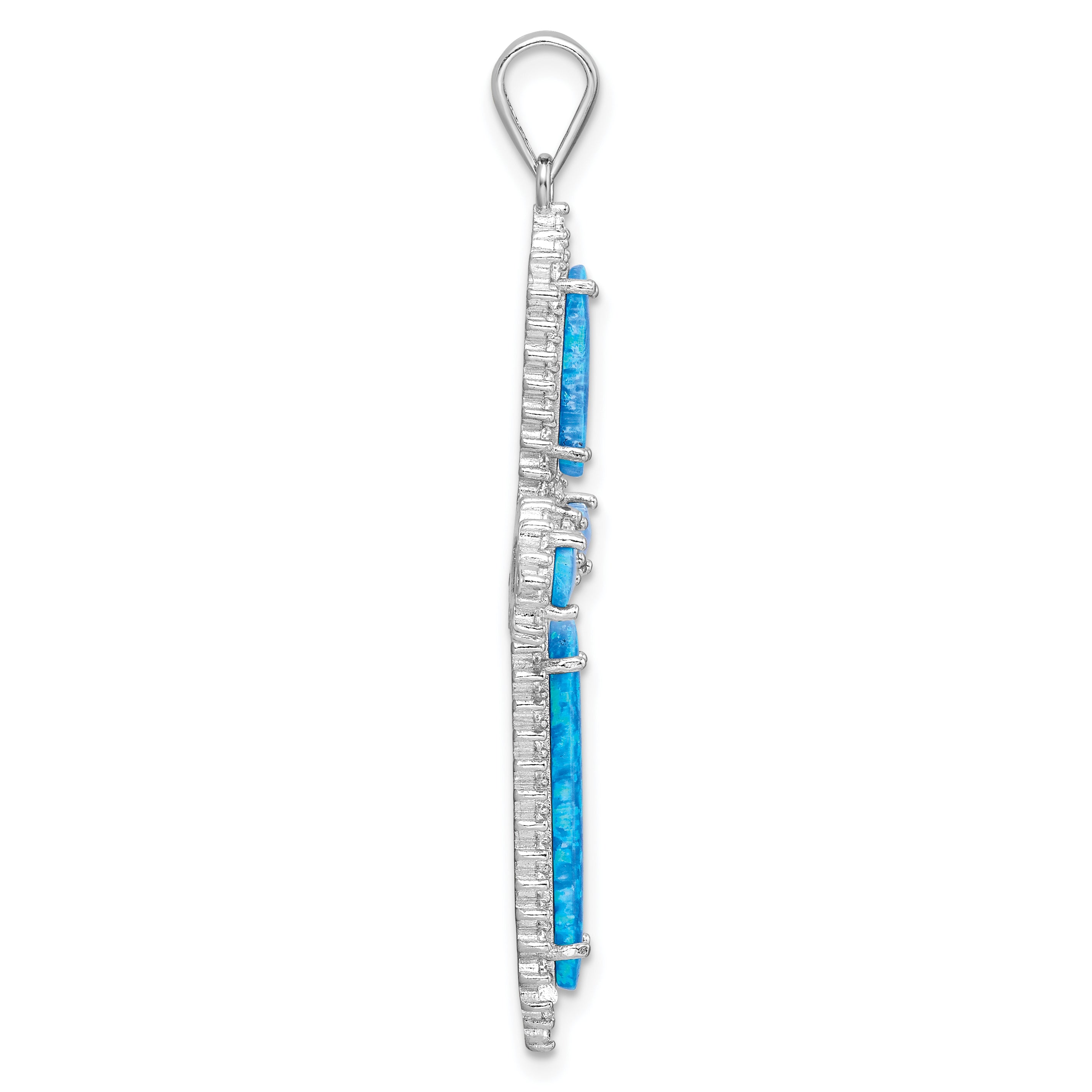 Sterling Silver RH-plated Blue Created Opal & CZ Border Cross Pendant Secondary image