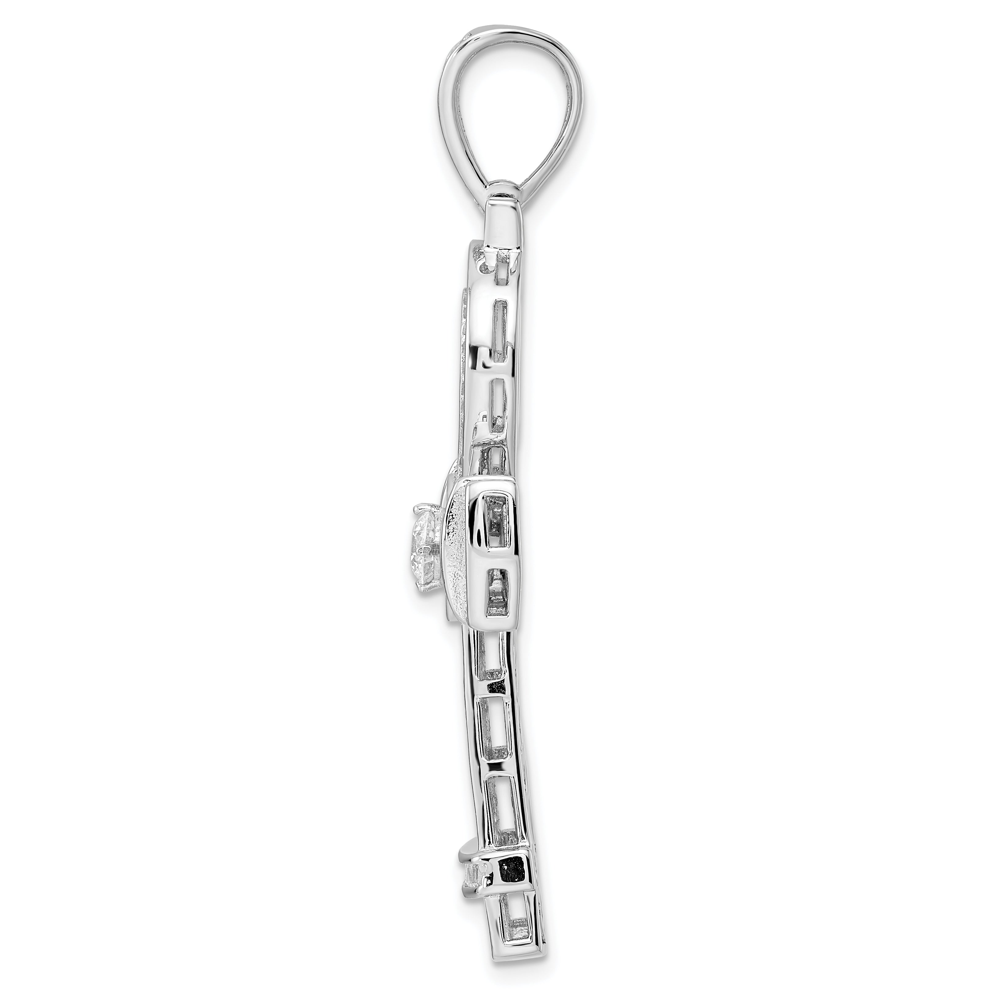 Sterling Silver Rhodium-plated Polished CZ Ankh Cross Pendant Secondary image