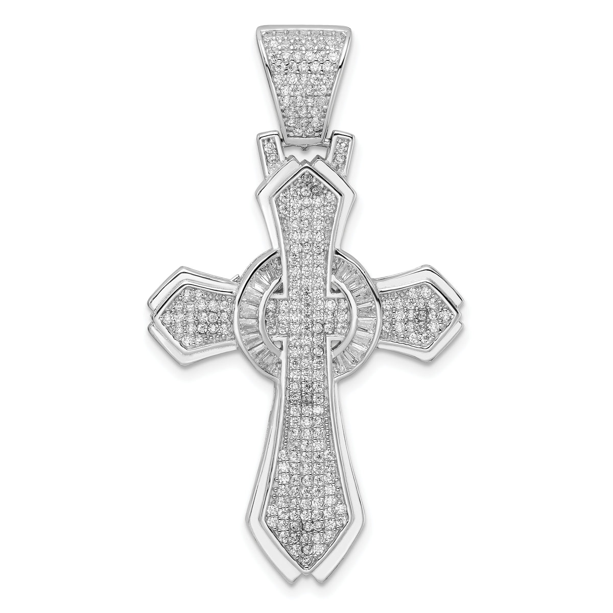 Sterling Silver Rhodium-plated Polished CZ Cross Pendant
