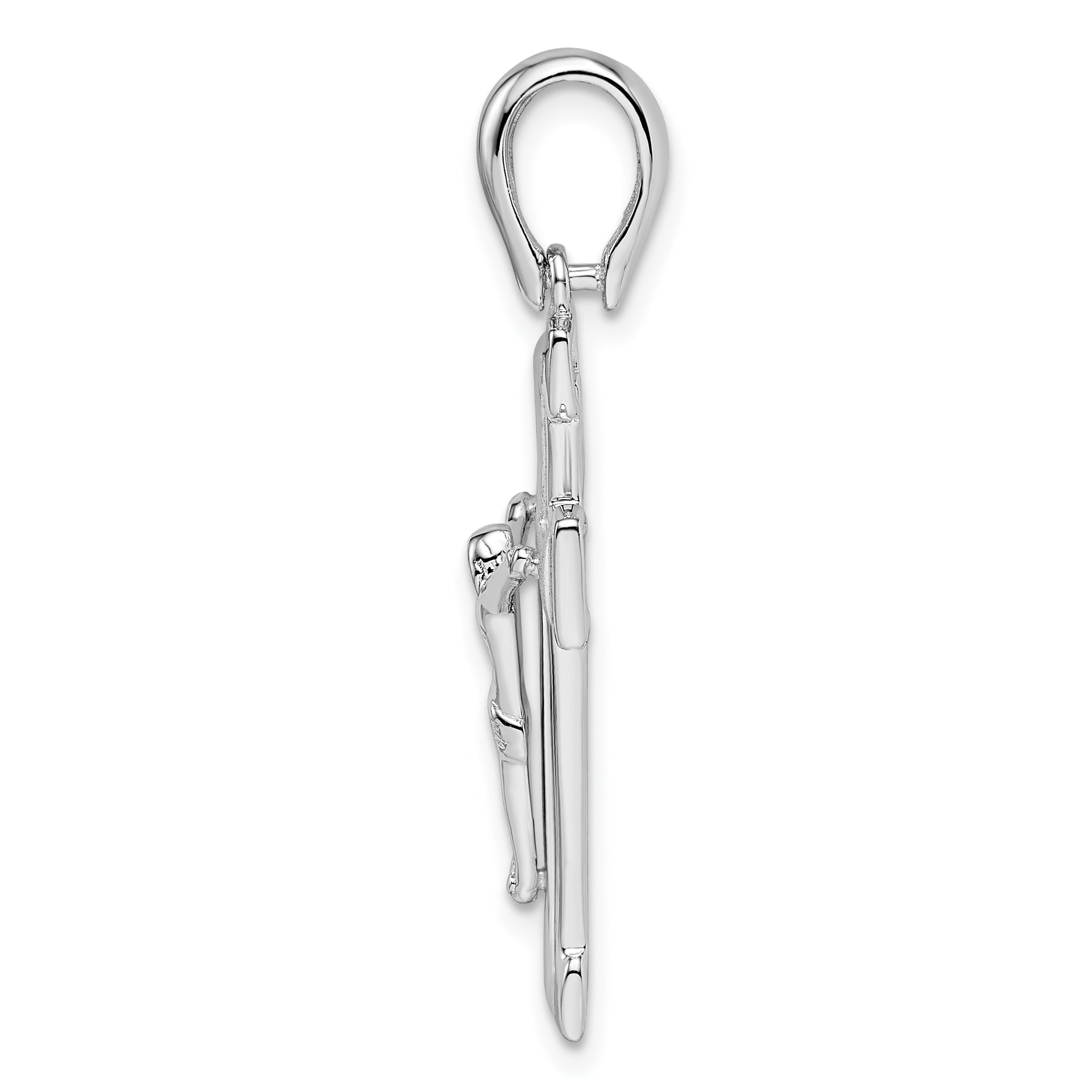 Sterling Silver Rhodium-plated Polished and Laser Crucifix Pendant Secondary image