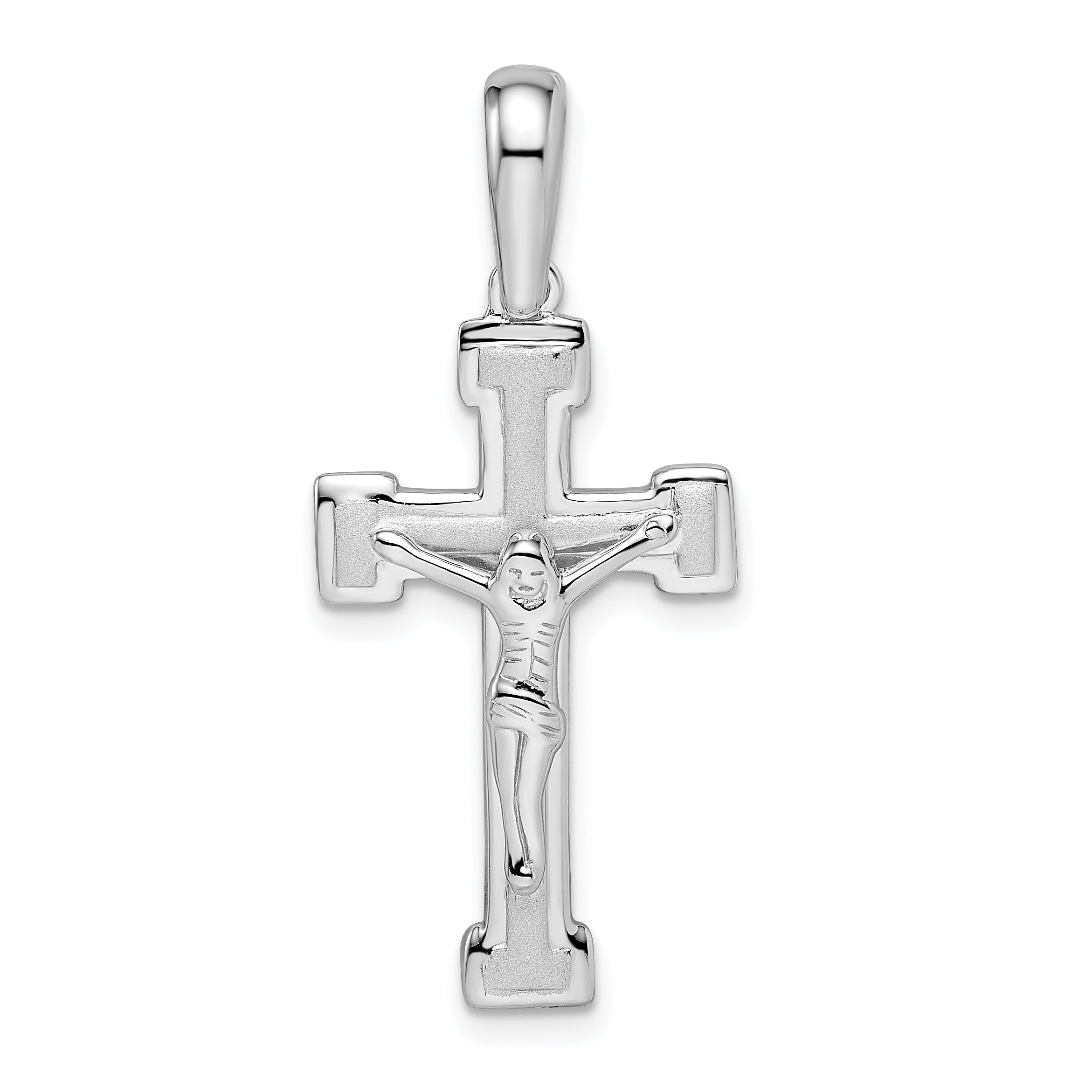 Sterling Silver Rhodium-plated Polished and Laser Crucifix Pendant Main image
