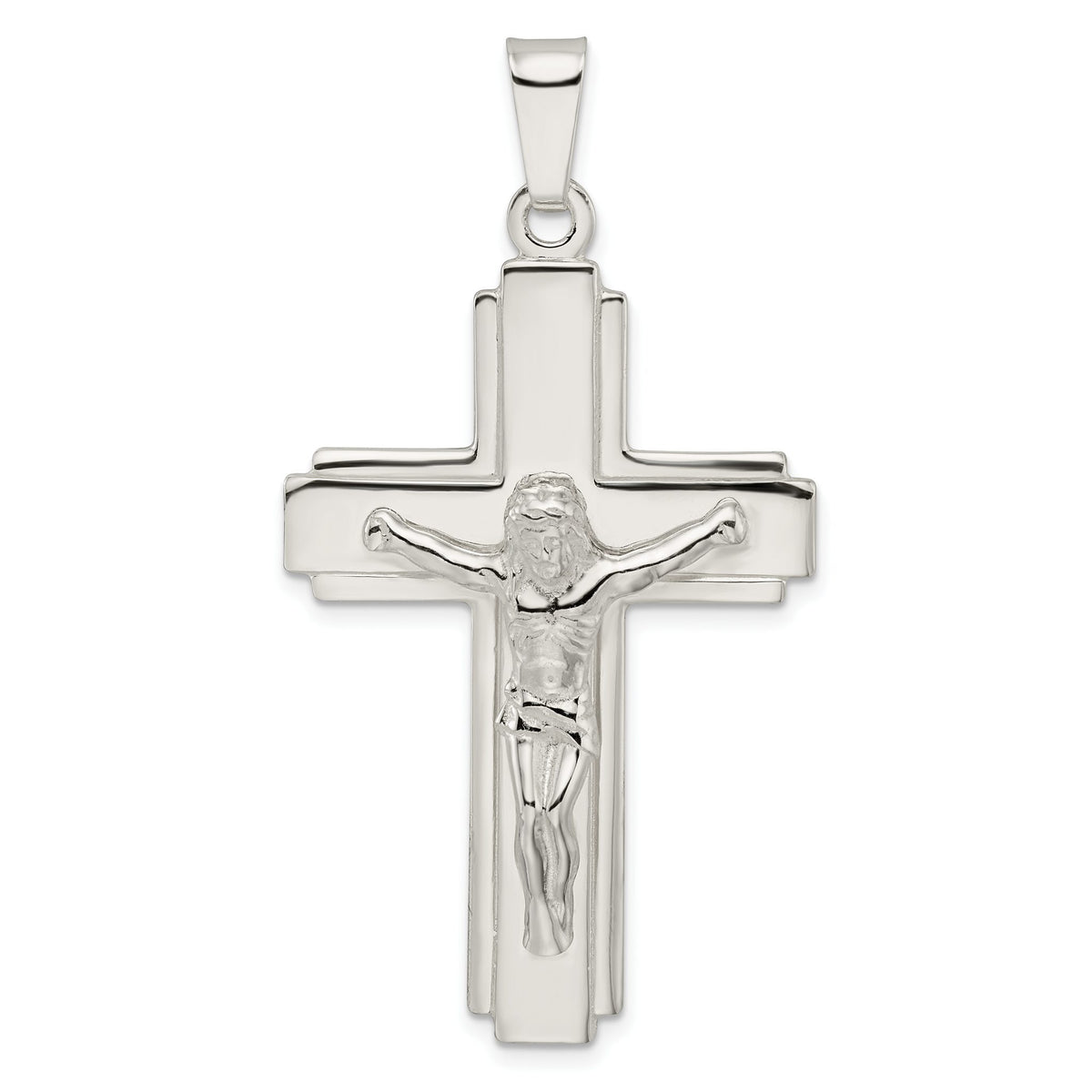 Large Crucifix Pendant in Sterling Silver with Side Lines, 57mm - Sophia Jewelers Main image