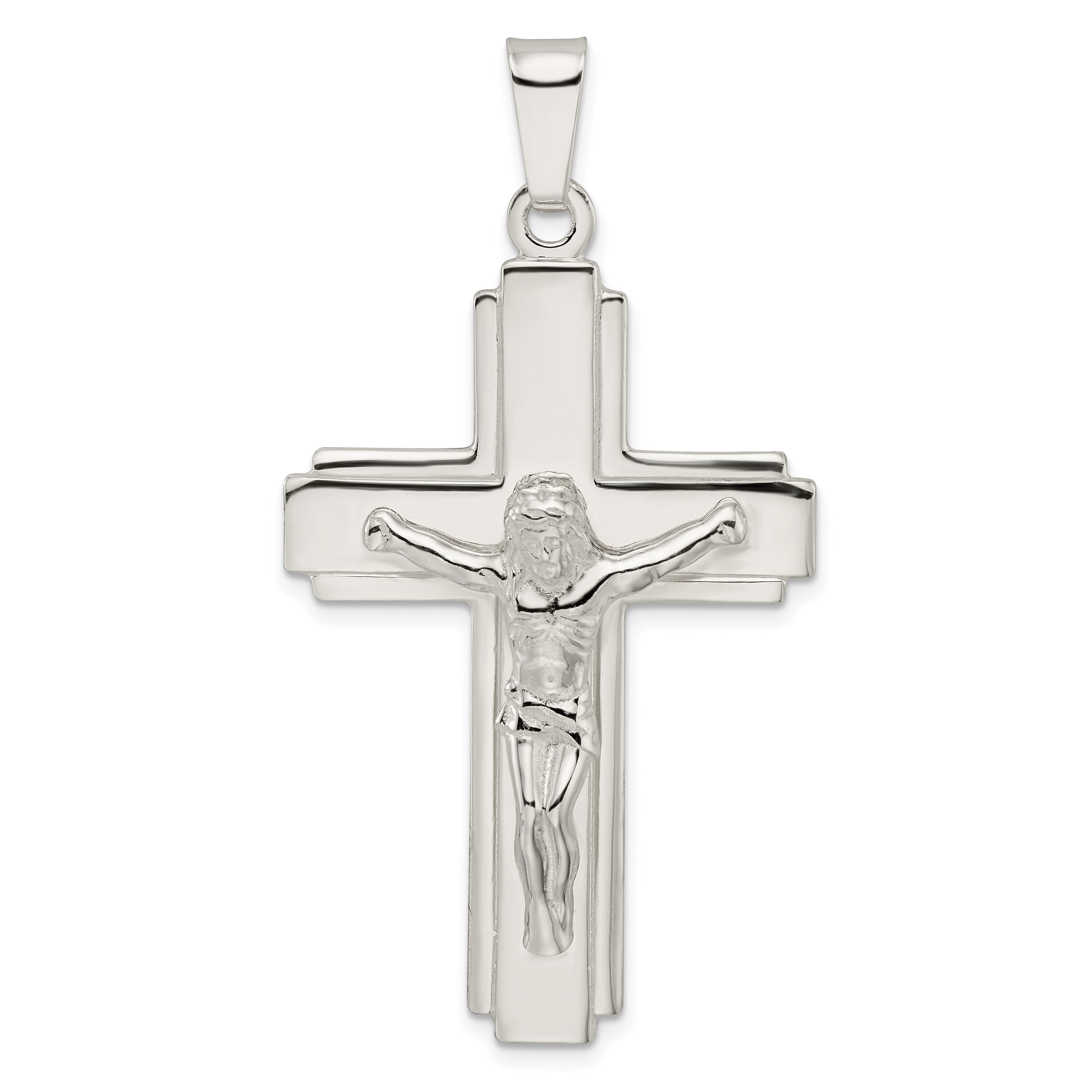 Sterling Silver Polished w/Side Lines Large Crucifix Pendant Main image