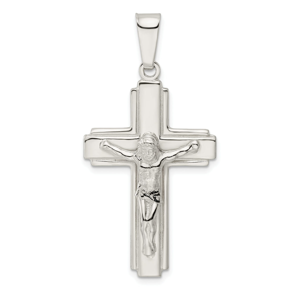 Crucifix Pendant in Sterling Silver, 48mm, with Side Lines - Sophia Jewelers Main image