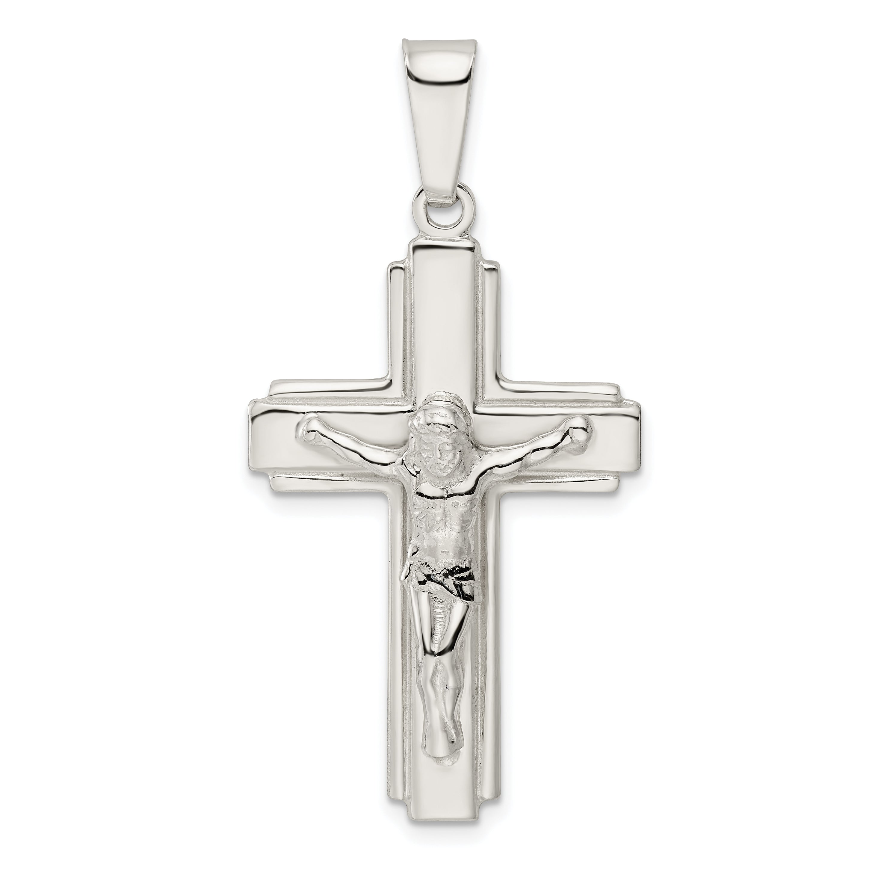 Sterling Silver Polished w/Side Lines Crucifix Pendant Main image